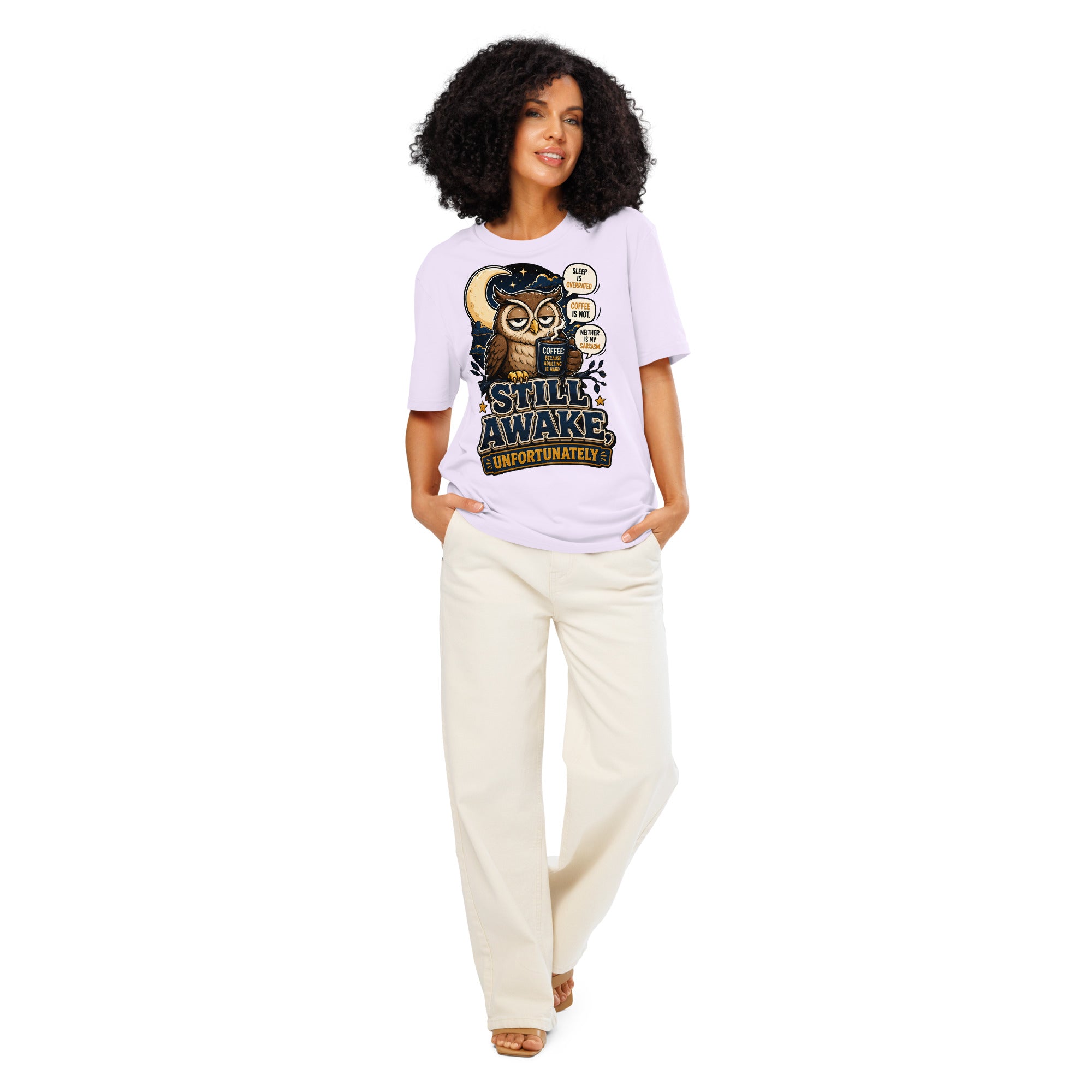 Coffee Lovers Organic Ribbed Neck Tee - Still Awake, Unfortunately! by printfluence.net