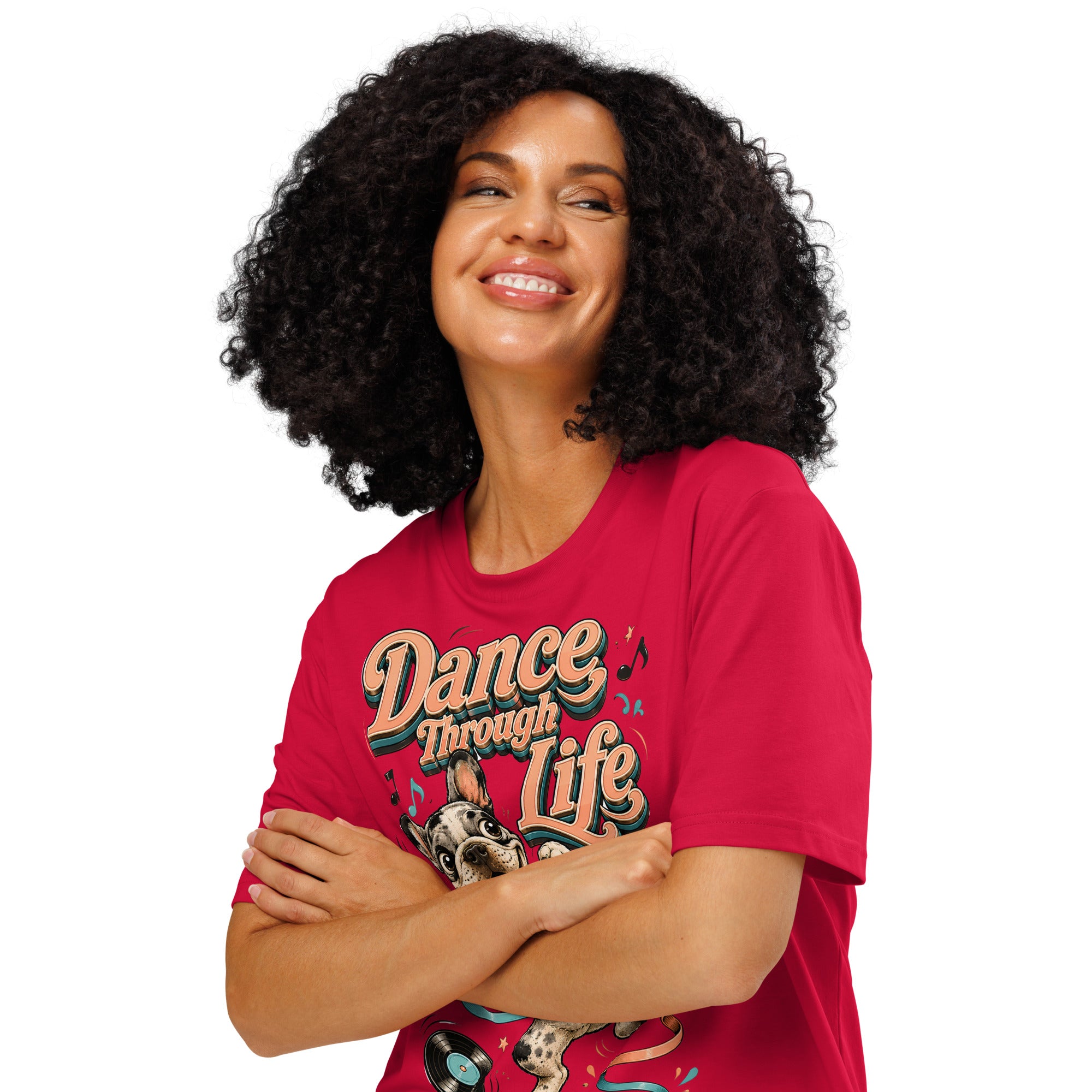 French Bulldog "Dance Through Life" Organic Ribbed Neck T-Shirt by printfluence.net