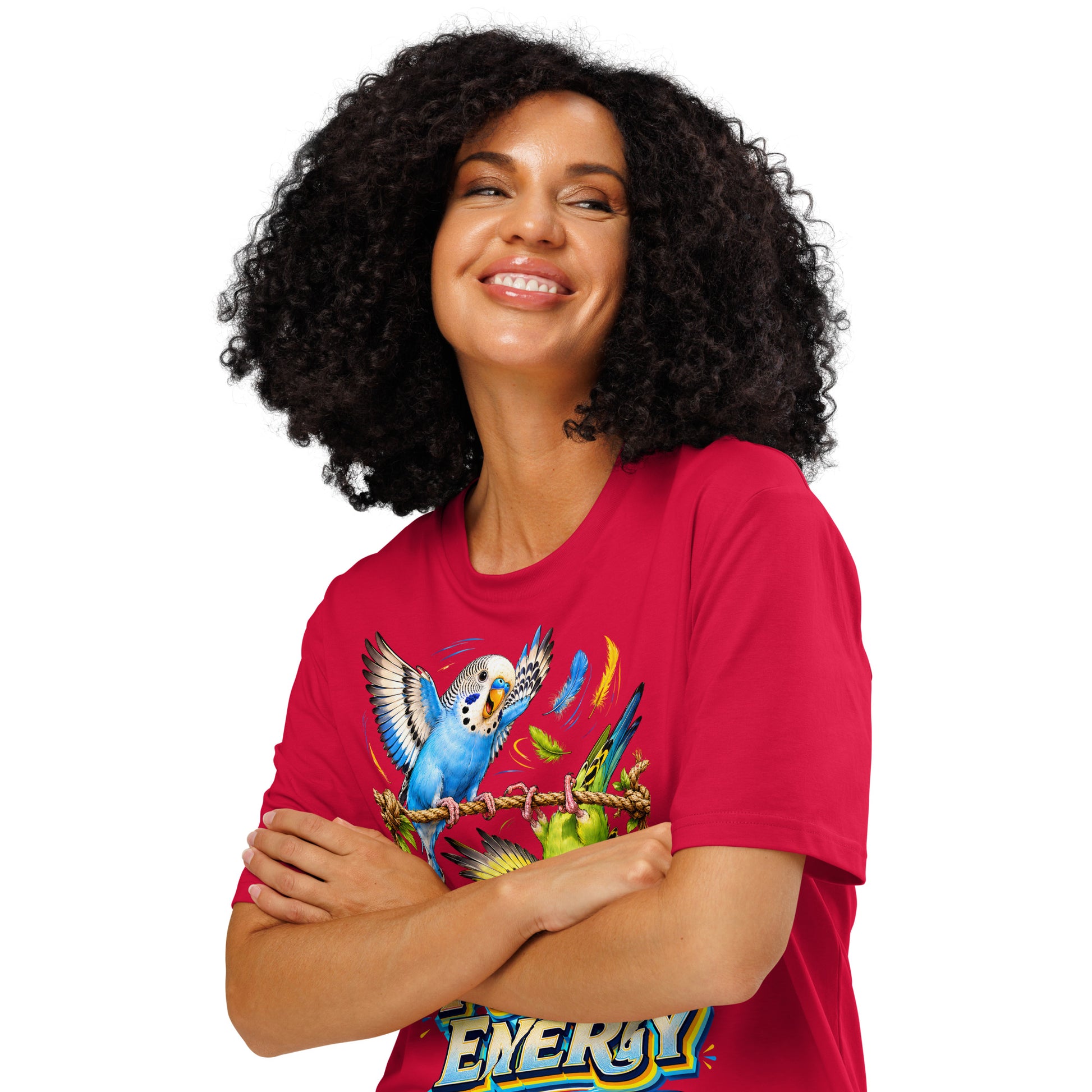 Budgie Lovers Pure Energy Organic Cotton Ribbed Neck Tee Unisex by printfluence.net