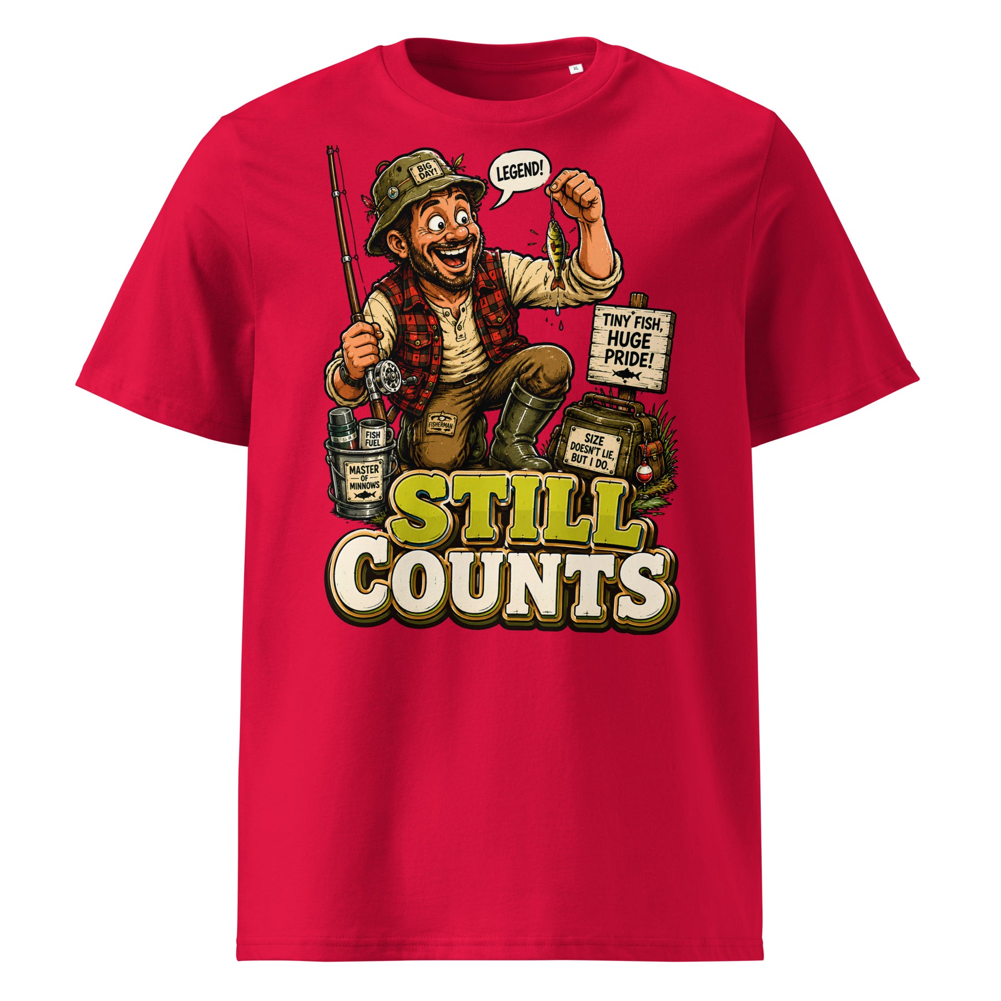 Still Counts Fishing T-Shirt - Funny Tiny Fish Pride Fishing Lovers Organic Tee by printfluence.net