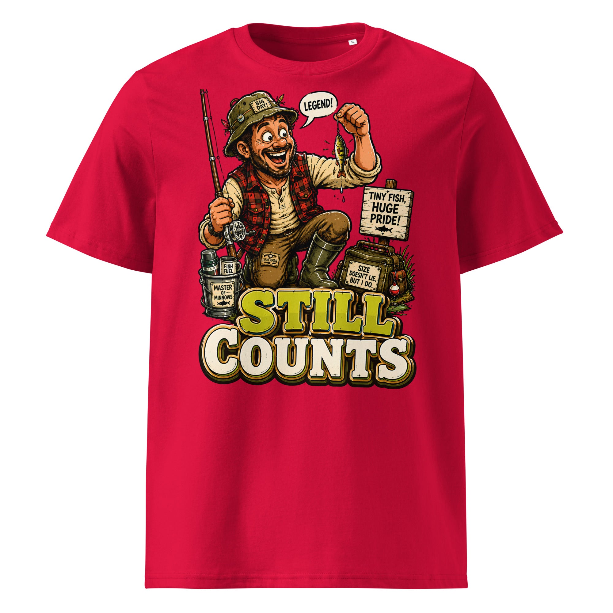 Still Counts Fishing T-Shirt - Funny Tiny Fish Pride Fishing Lovers Organic Tee by printfluence.net