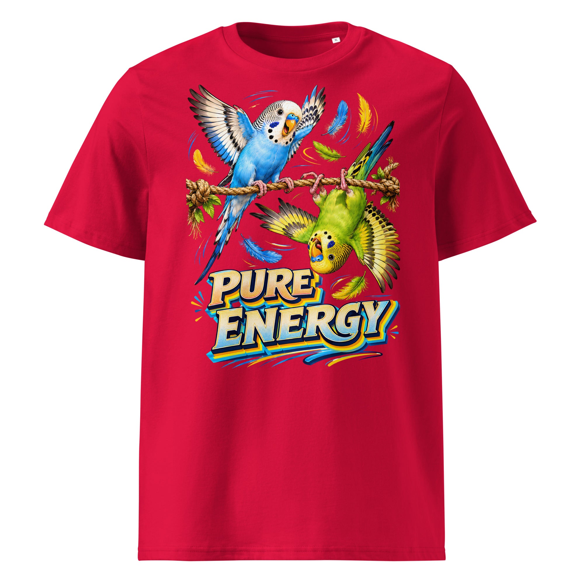 Budgie Lovers Pure Energy Organic Cotton Ribbed Neck Tee Unisex by printfluence.net