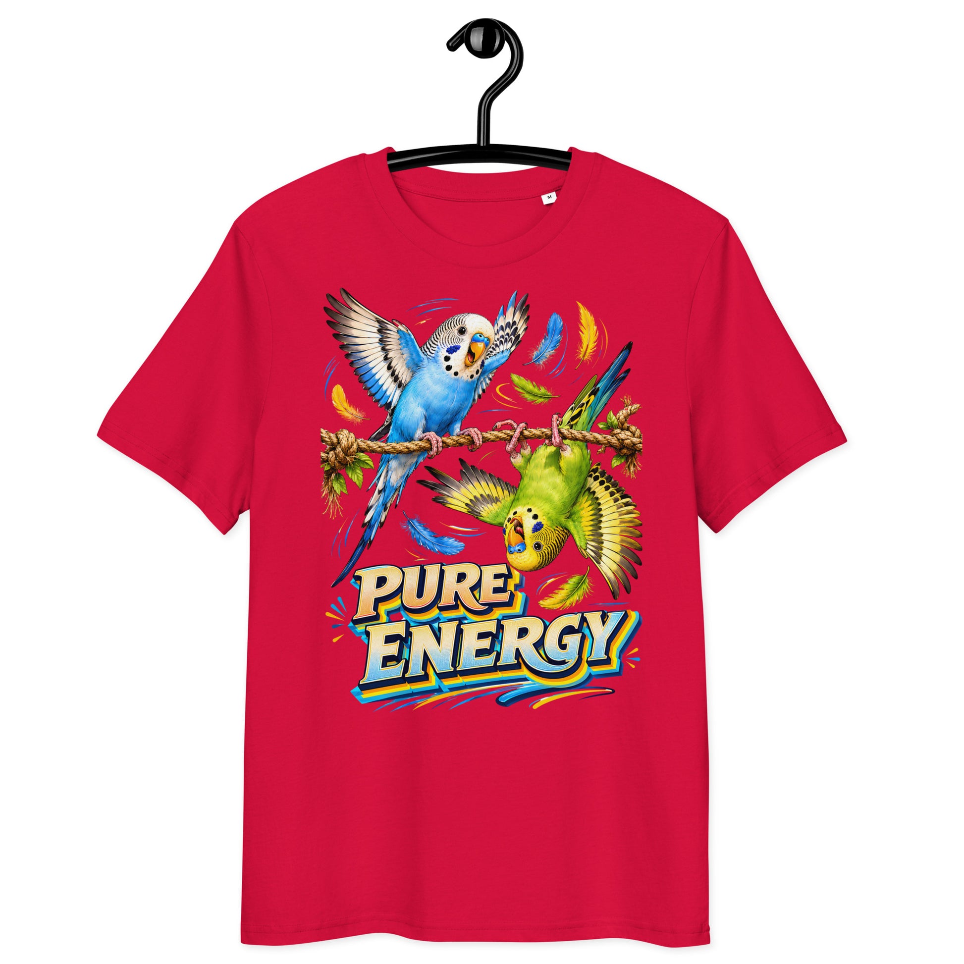 Budgie Lovers Pure Energy Organic Cotton Ribbed Neck Tee Unisex by printfluence.net
