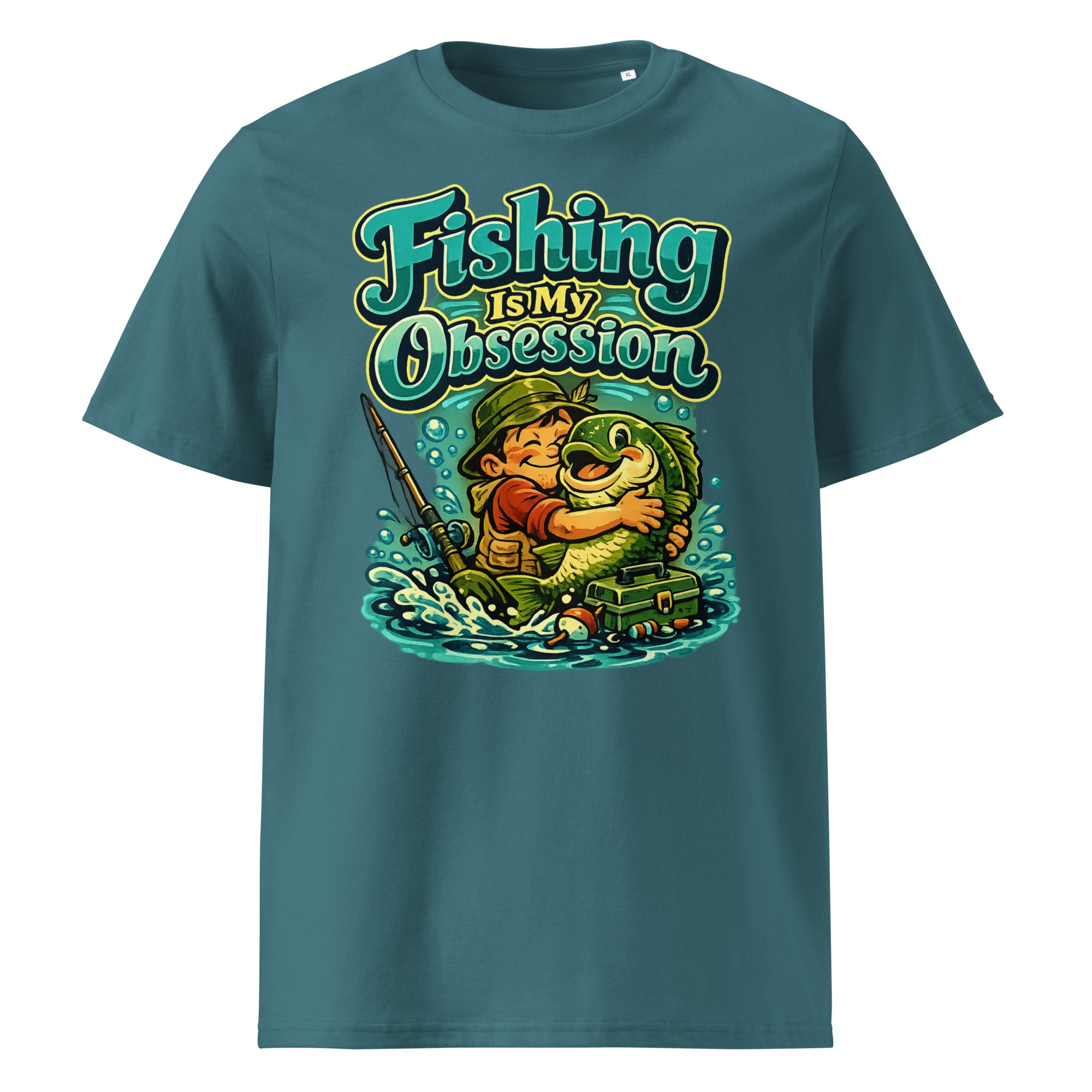 Fishing Is My Obsession T-Shirt - Cute Cartoon Bass Fishing Lovers Organic Tee by printfluence.net