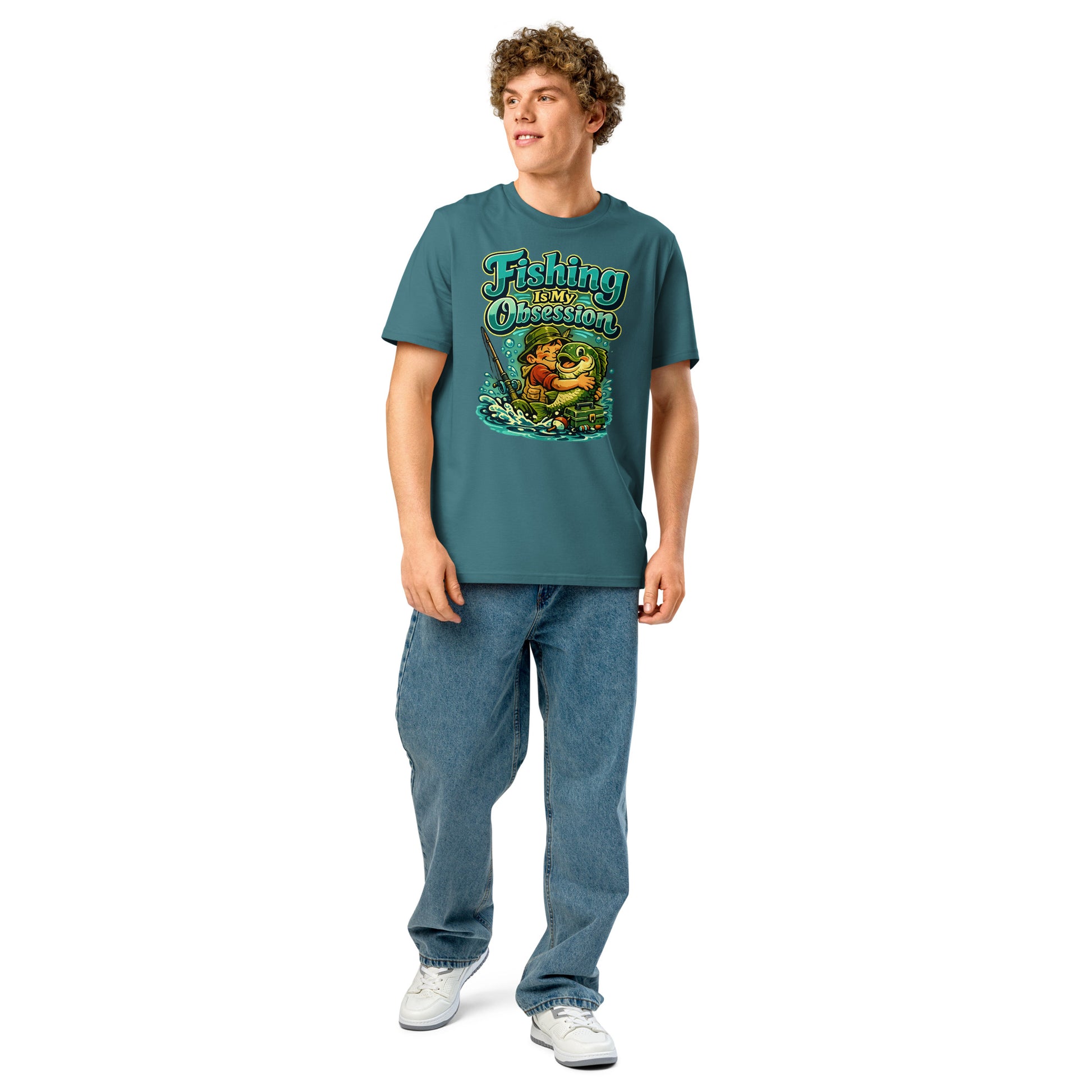 Fishing Is My Obsession T-Shirt - Cute Cartoon Bass Fishing Lovers Organic Tee by printfluence.net