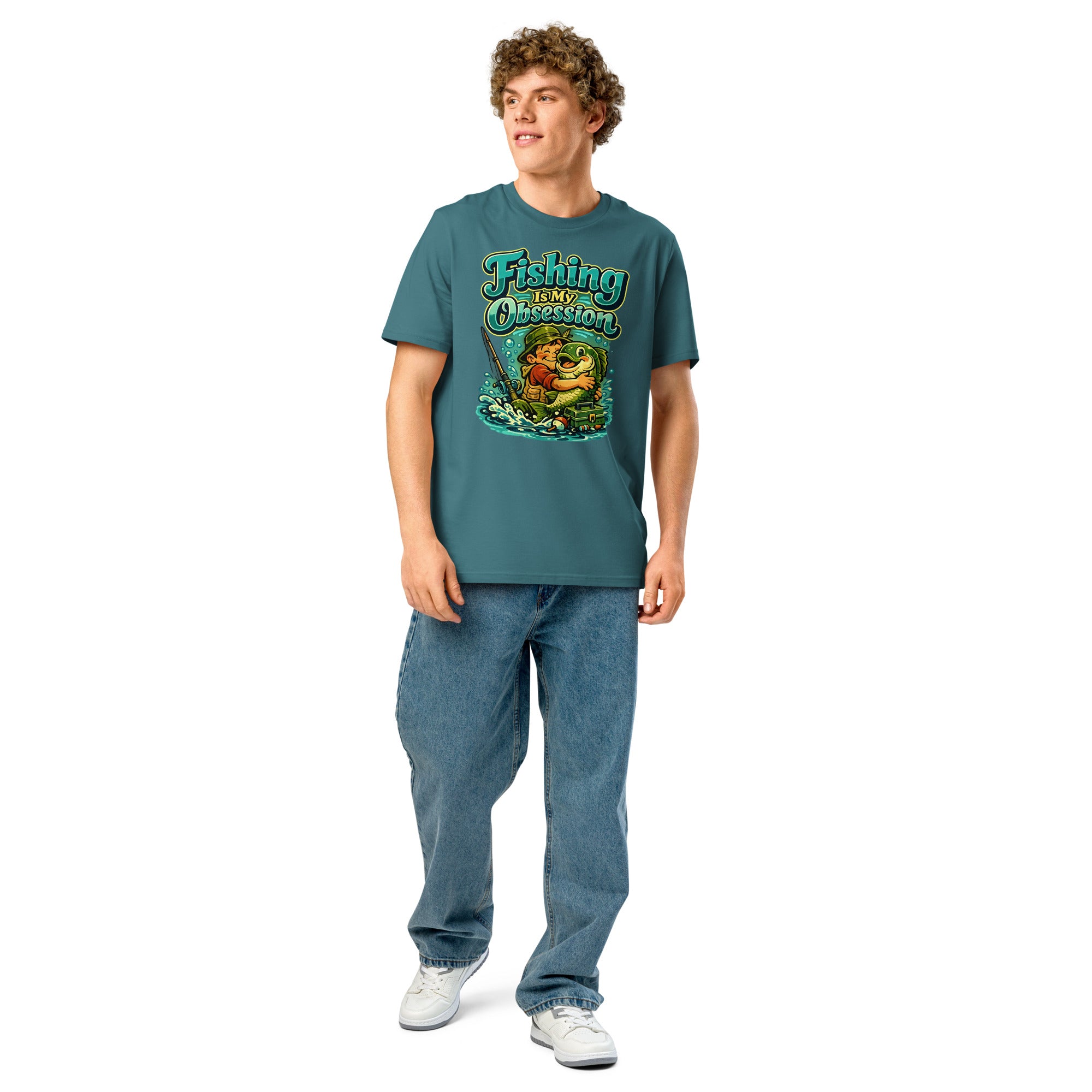 Fishing Is My Obsession T-Shirt - Cute Cartoon Bass Fishing Lovers Organic Tee by printfluence.net
