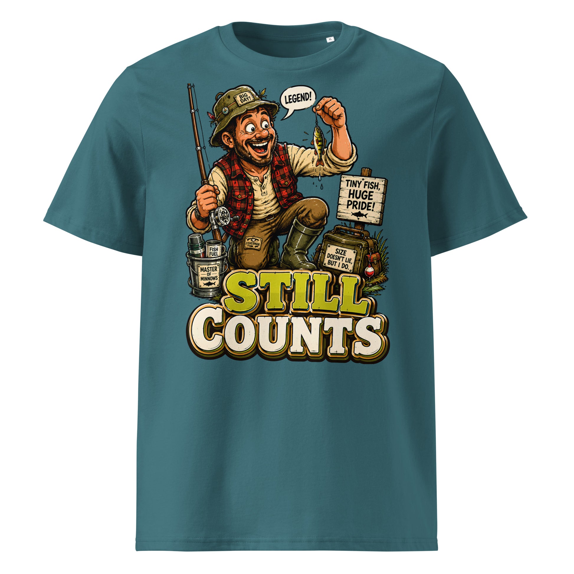 Still Counts Fishing T-Shirt - Funny Tiny Fish Pride Fishing Lovers Organic Tee by printfluence.net