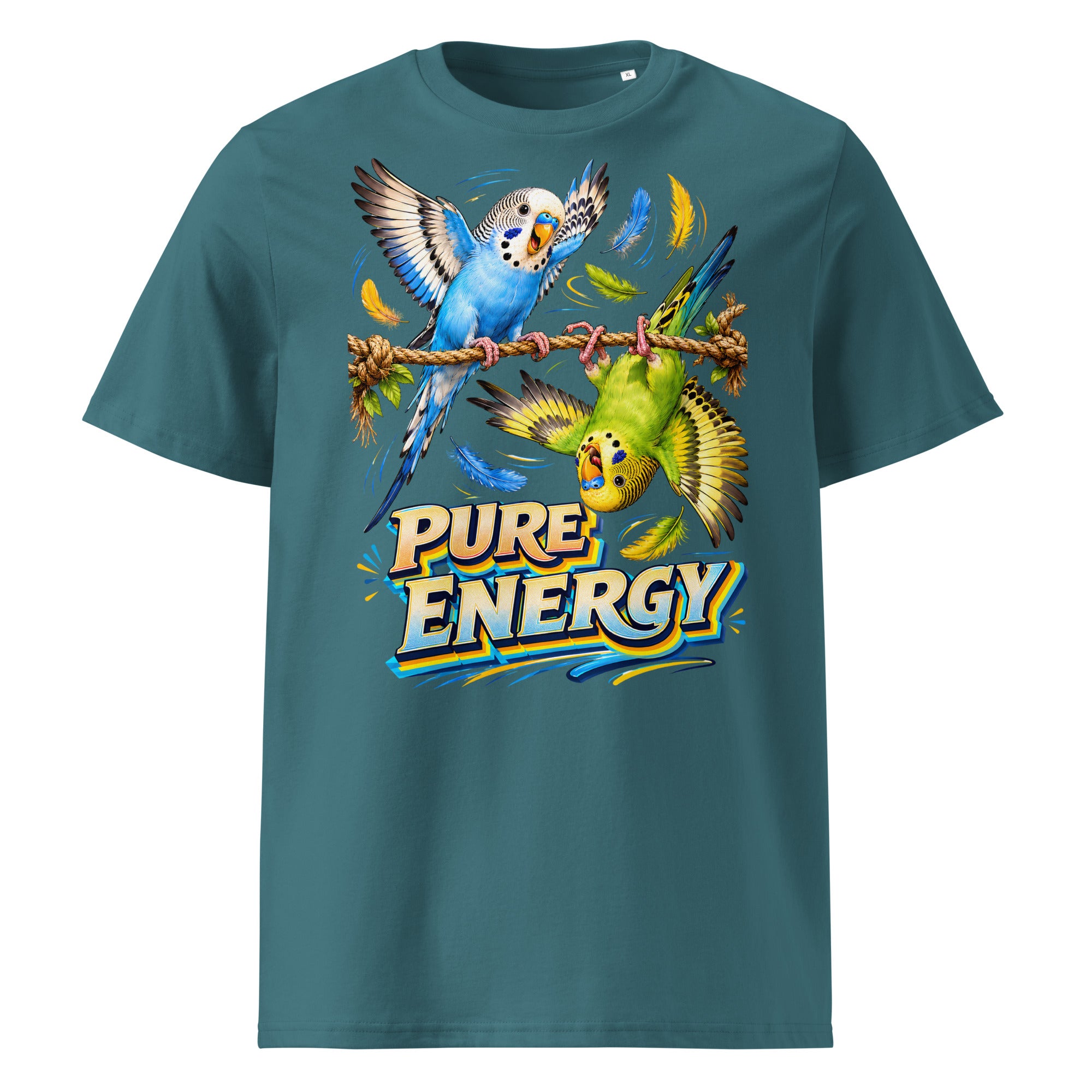 Budgie Lovers Pure Energy Organic Cotton Ribbed Neck Tee Unisex by printfluence.net