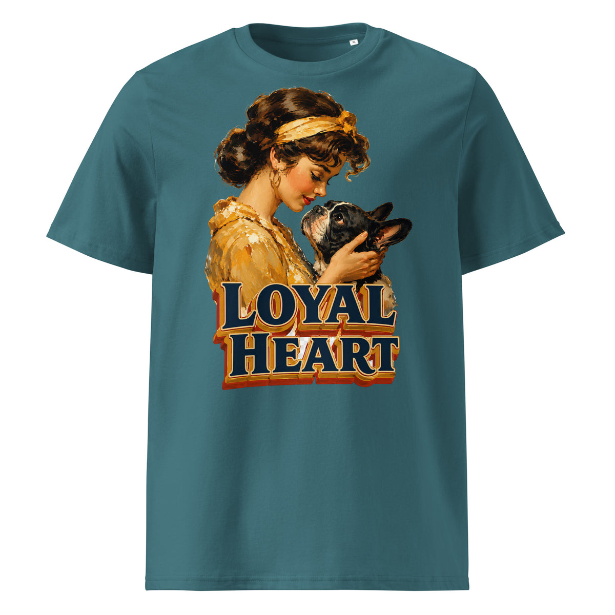 Loyal Heart Frenchie Tee - Organic Ribbed Neck French Bulldog Lovers T-Shirt T-24 by printfluence.net