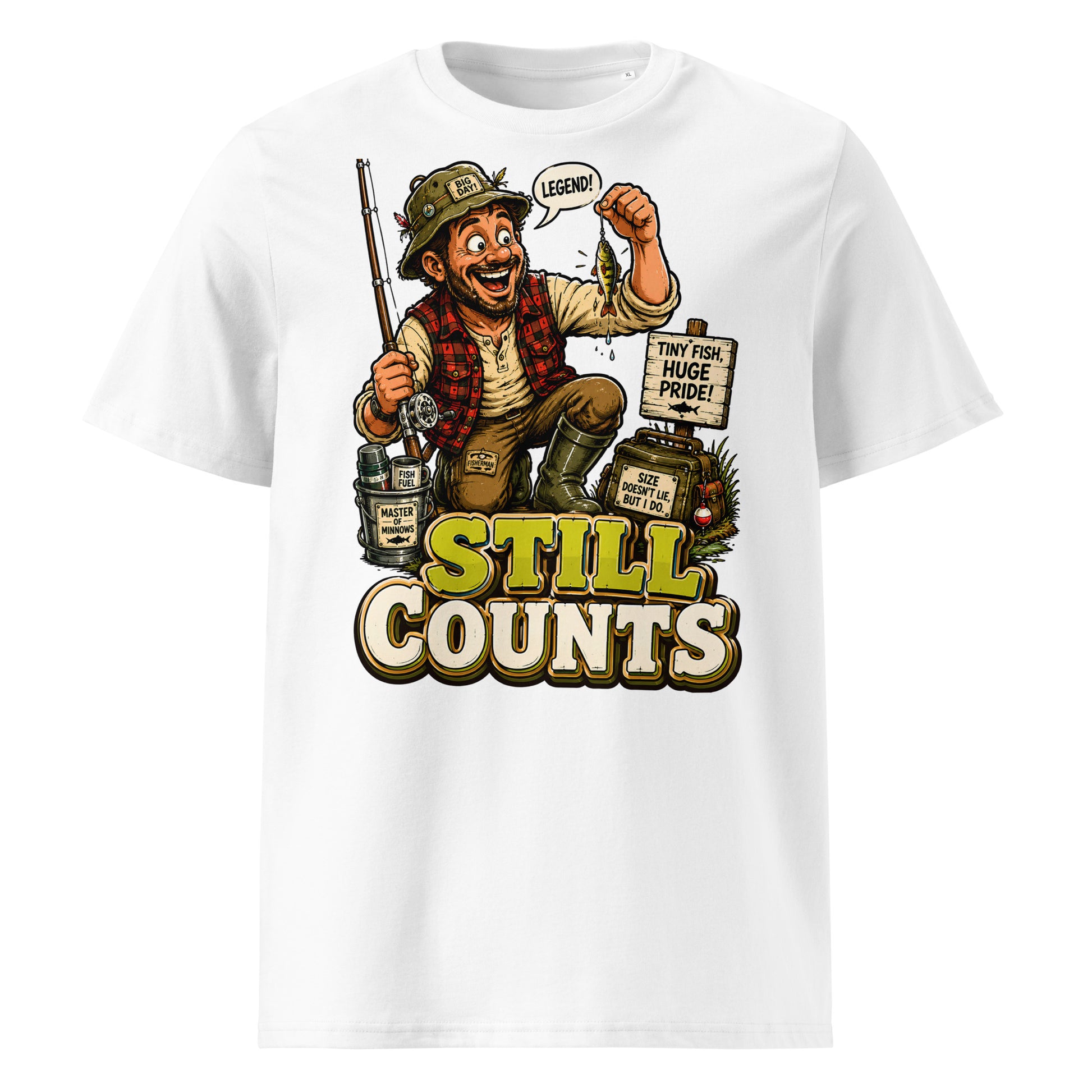Still Counts Fishing T-Shirt - Funny Tiny Fish Pride Fishing Lovers Organic Tee by printfluence.net