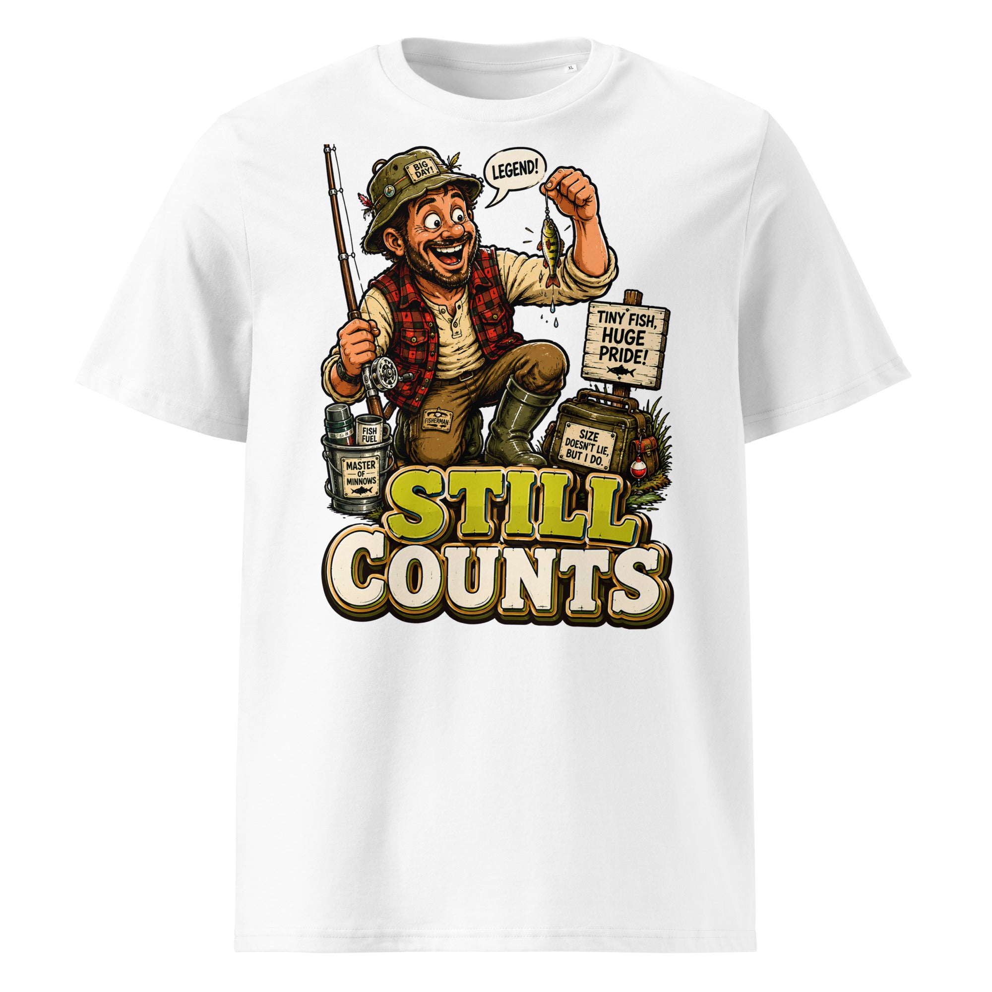Still Counts Fishing T-Shirt - Funny Tiny Fish Pride Fishing Lovers Organic Tee by printfluence.net