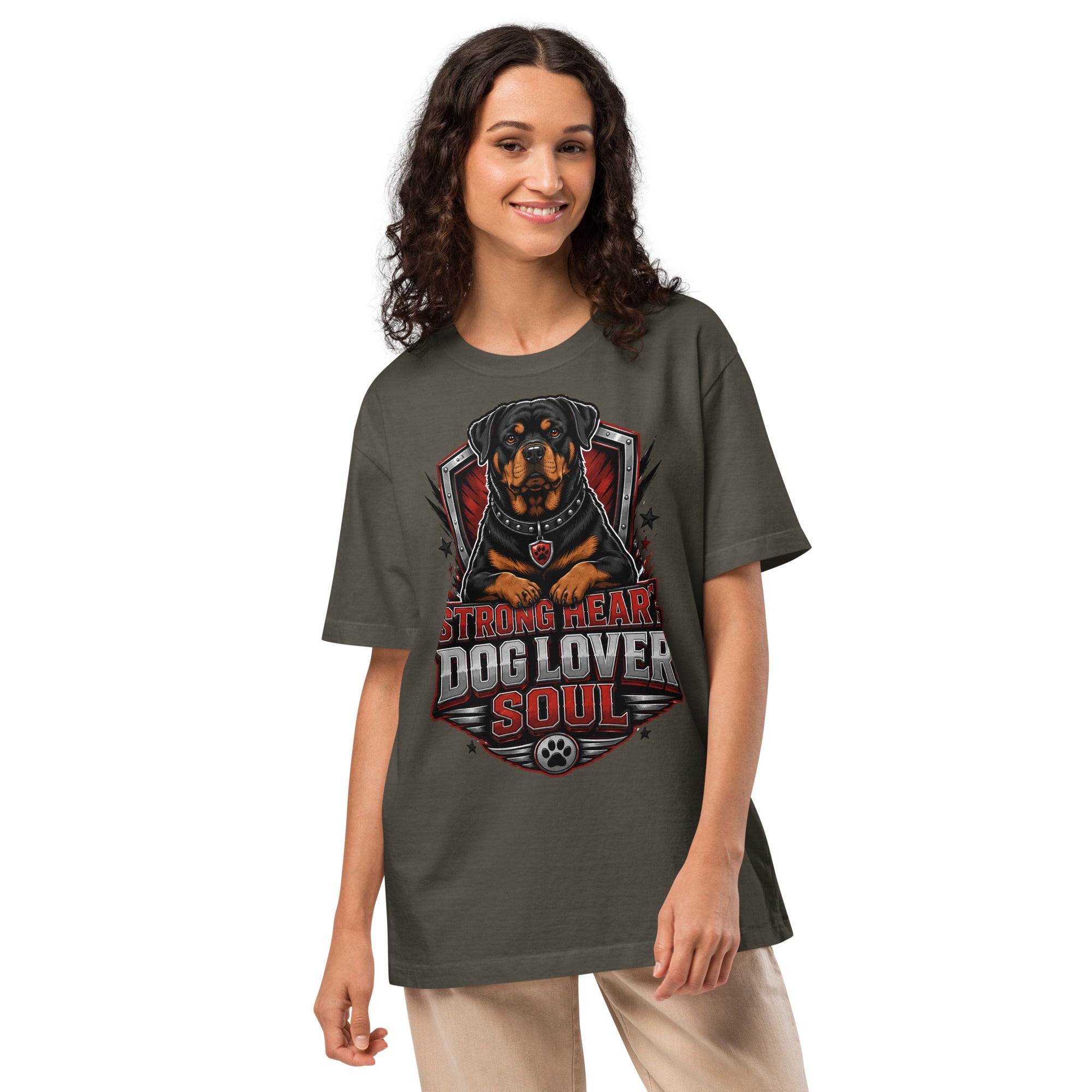Rottweiler Graphic Oversized T-Shirt - Strong Heart Dog Lover Soul Tee by printfluence.net