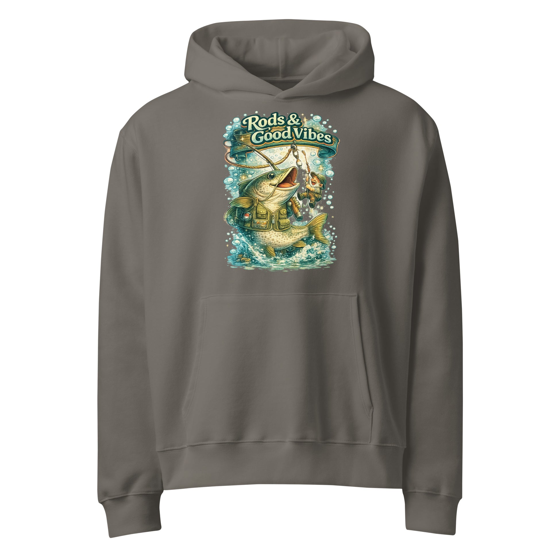 Rods & Good Vibes Heavyweight Oversized Hoodie | Premium Fishing Lovers Graphic Streetwear by printfluence.net