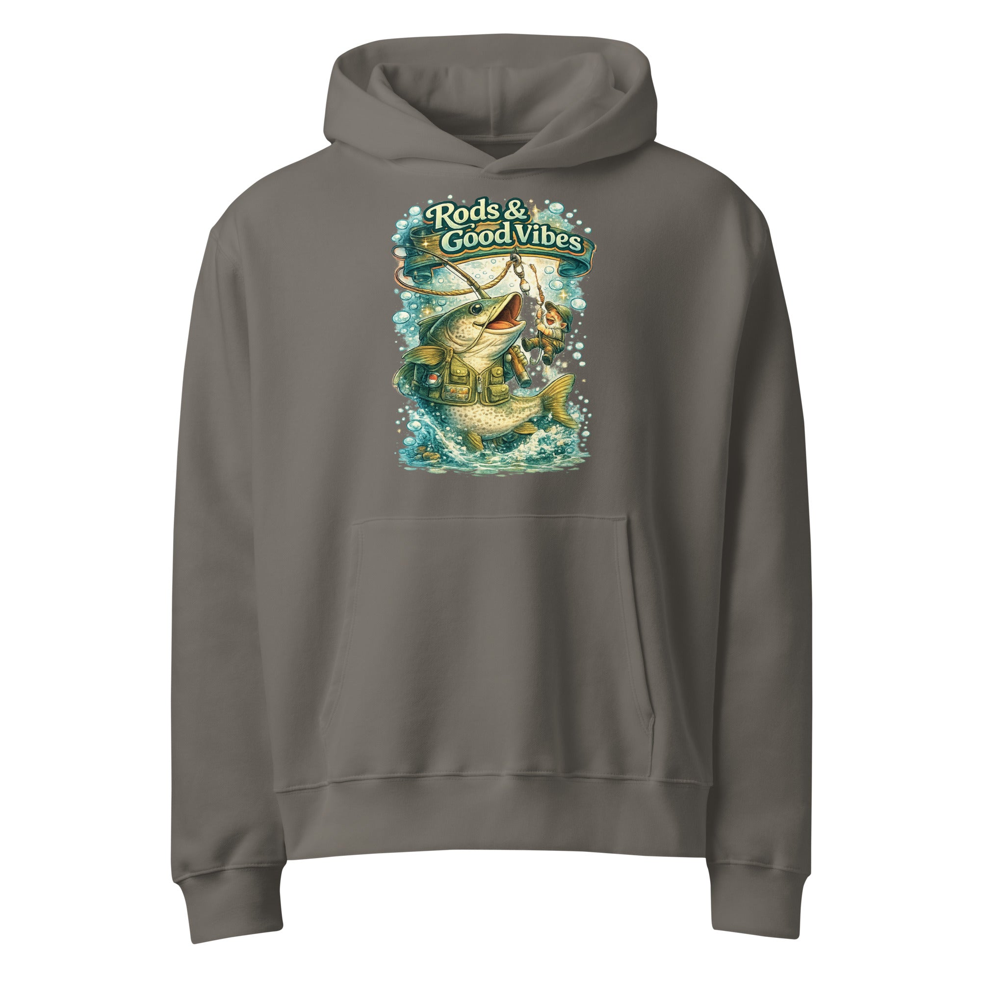 Rods & Good Vibes Heavyweight Oversized Hoodie | Premium Fishing Lovers Graphic Streetwear by printfluence.net