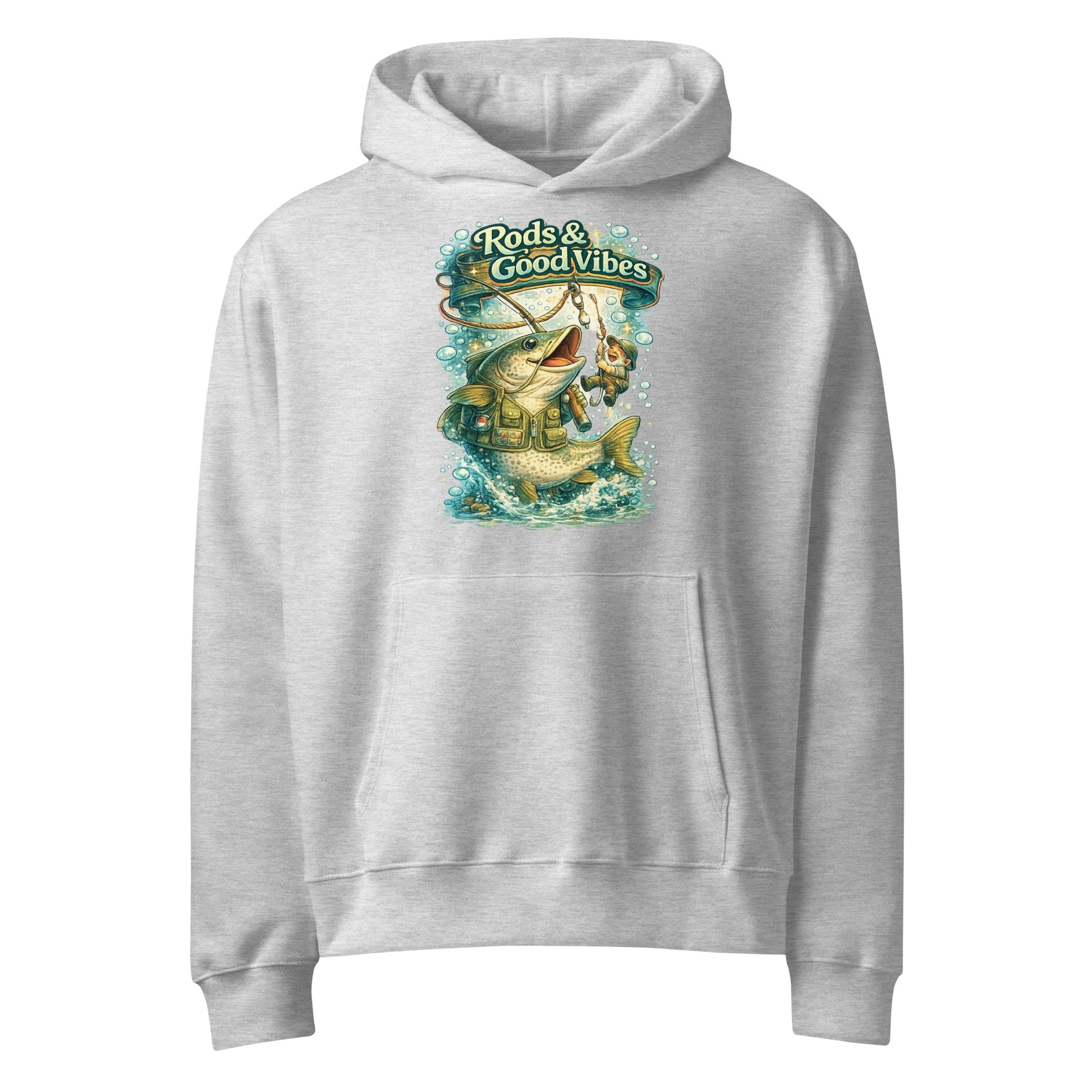 Rods & Good Vibes Heavyweight Oversized Hoodie | Premium Fishing Lovers Graphic Streetwear by printfluence.net