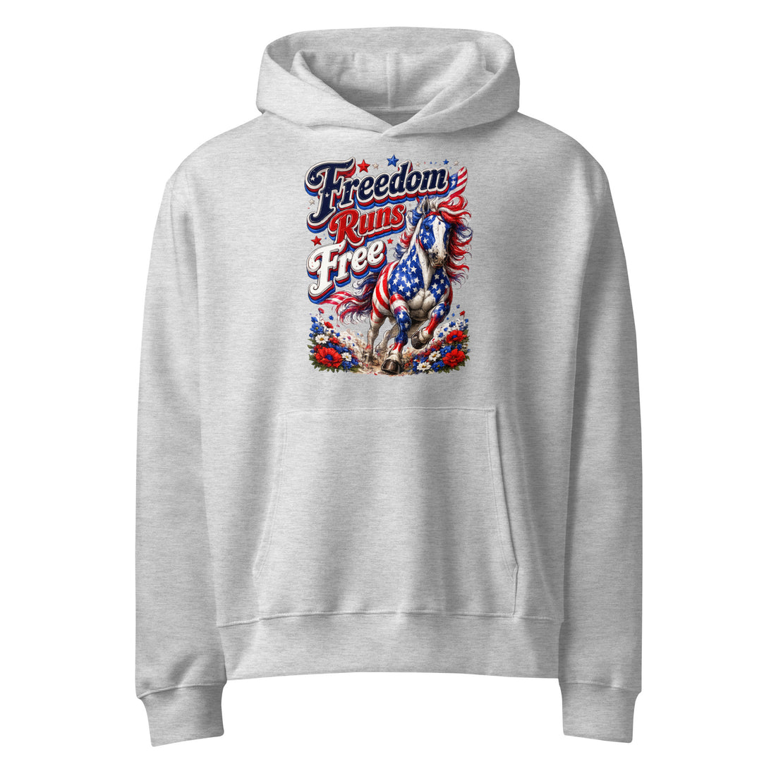 Freedom Runs Free Patriotic Horse Oversized Heavyweight Hoodie – Ultimate Horse Lovers Edition by printfluence.net