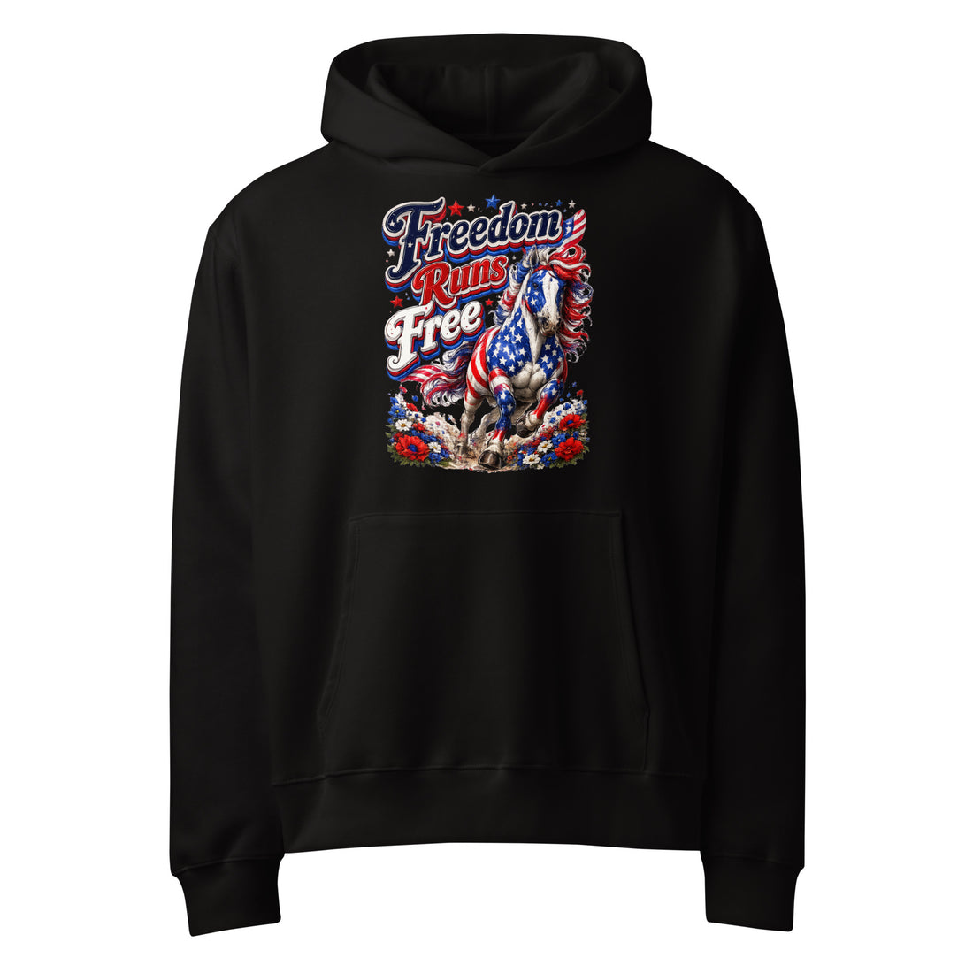 Freedom Runs Free Patriotic Horse Oversized Heavyweight Hoodie – Ultimate Horse Lovers Edition by printfluence.net