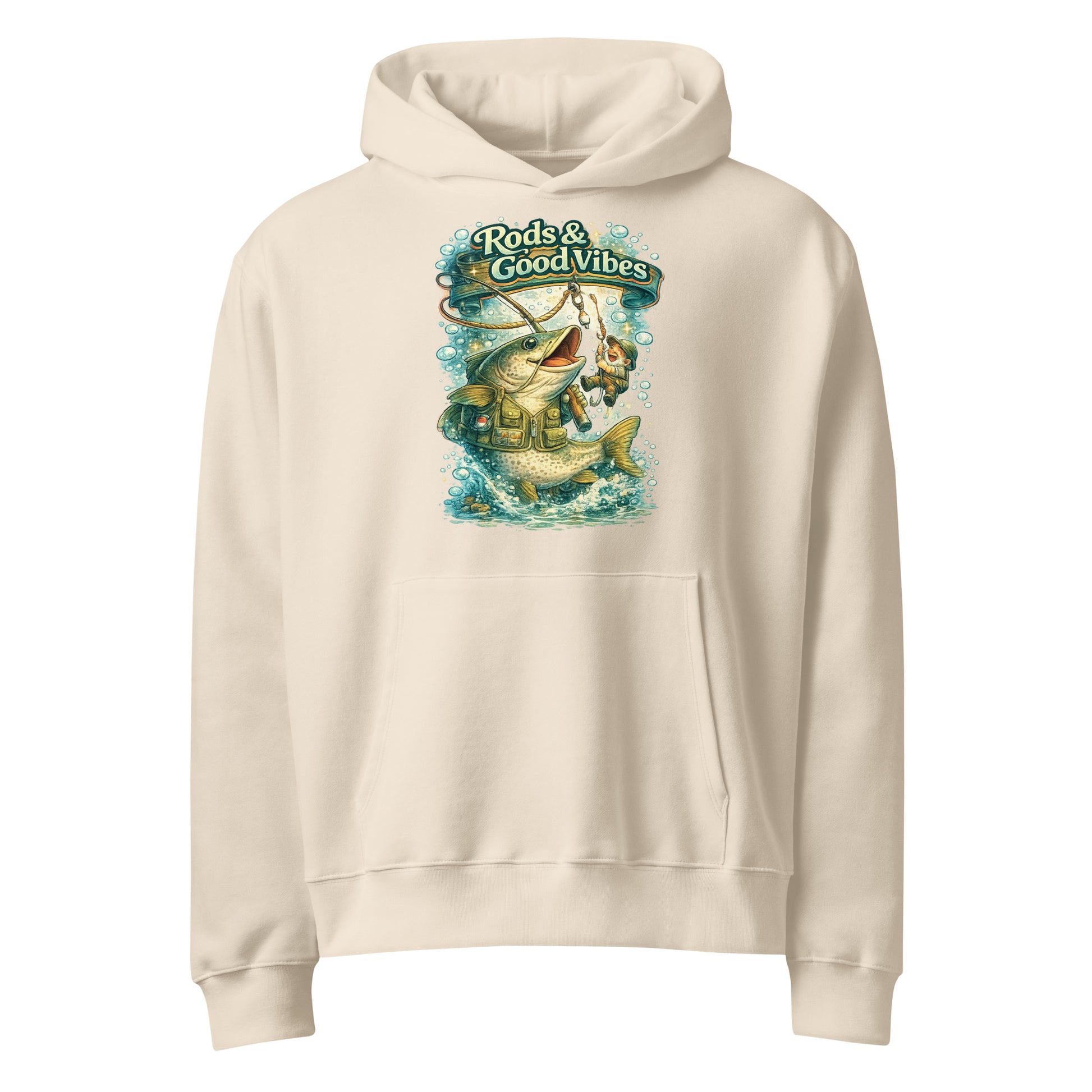 Rods & Good Vibes Heavyweight Oversized Hoodie | Premium Fishing Lovers Graphic Streetwear by printfluence.net
