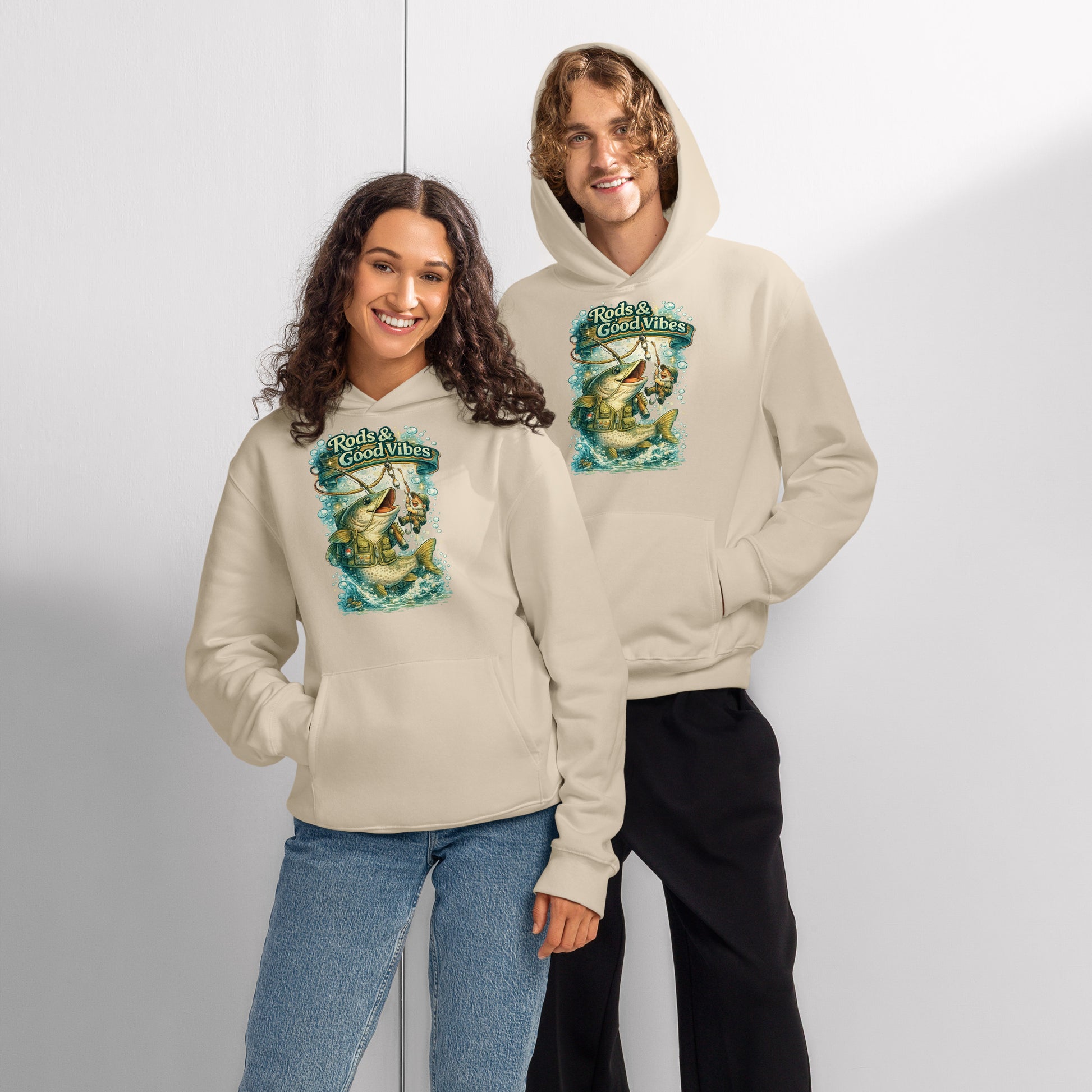 Rods & Good Vibes Heavyweight Oversized Hoodie | Premium Fishing Lovers Graphic Streetwear by printfluence.net