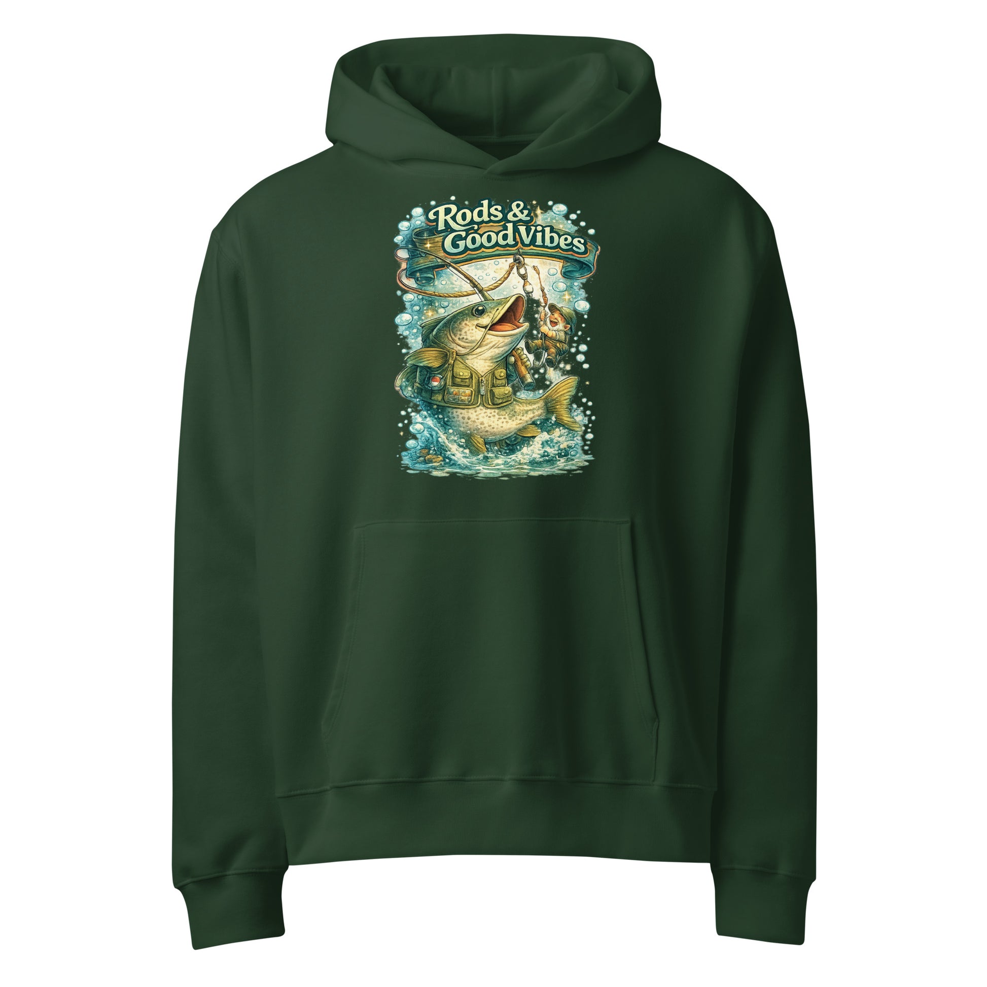 Rods & Good Vibes Heavyweight Oversized Hoodie | Premium Fishing Lovers Graphic Streetwear by printfluence.net