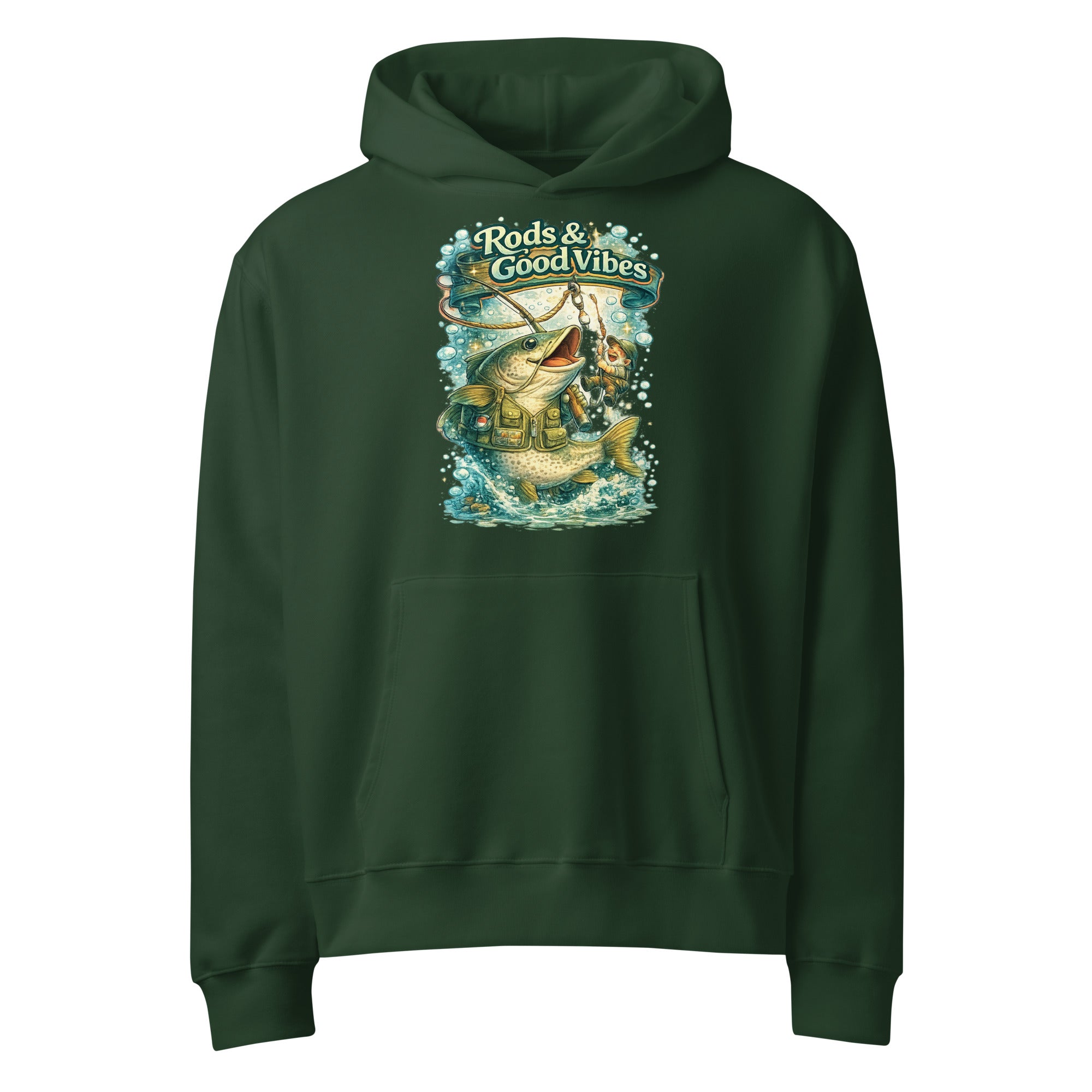 Rods & Good Vibes Heavyweight Oversized Hoodie | Premium Fishing Lovers Graphic Streetwear by printfluence.net