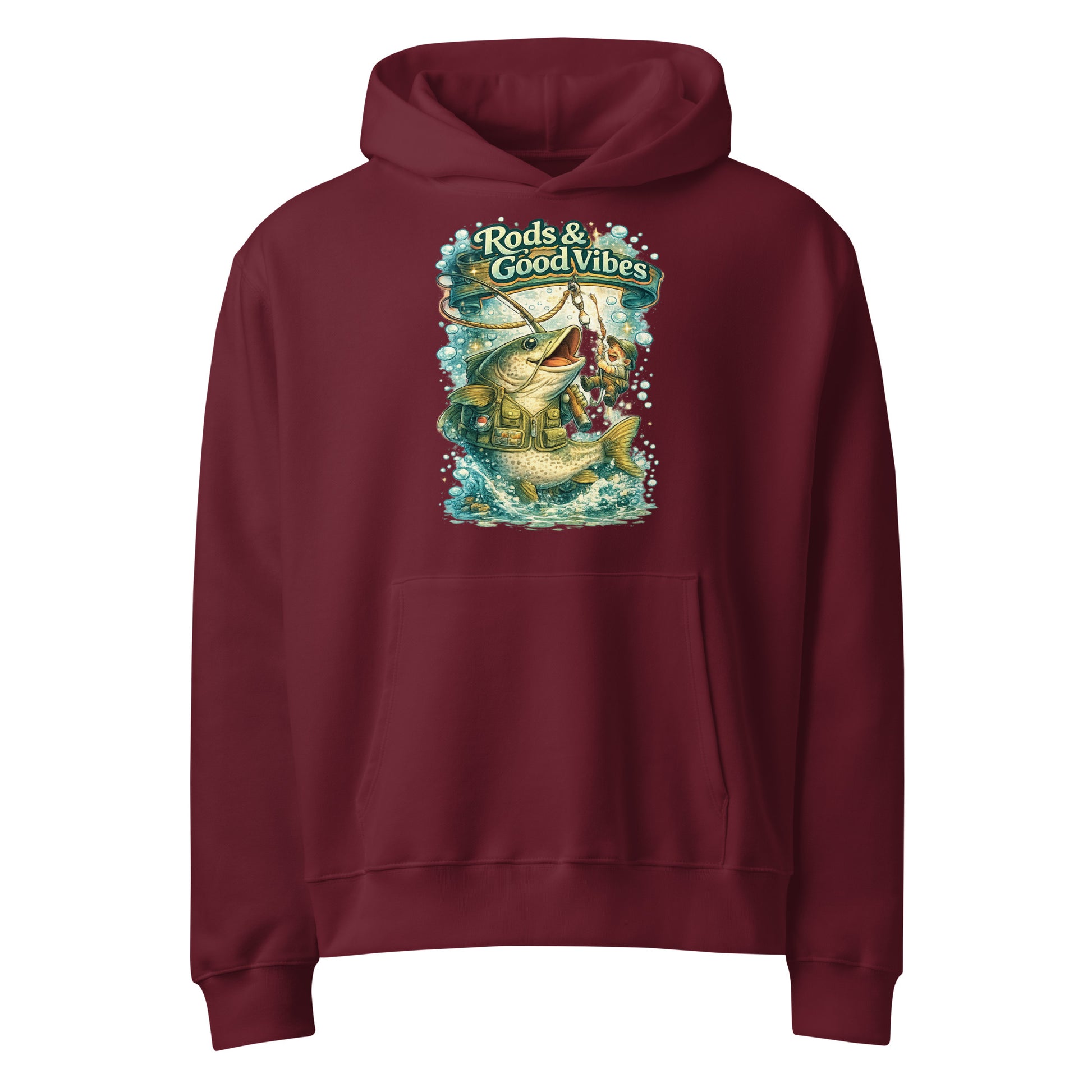 Rods & Good Vibes Heavyweight Oversized Hoodie | Premium Fishing Lovers Graphic Streetwear by printfluence.net