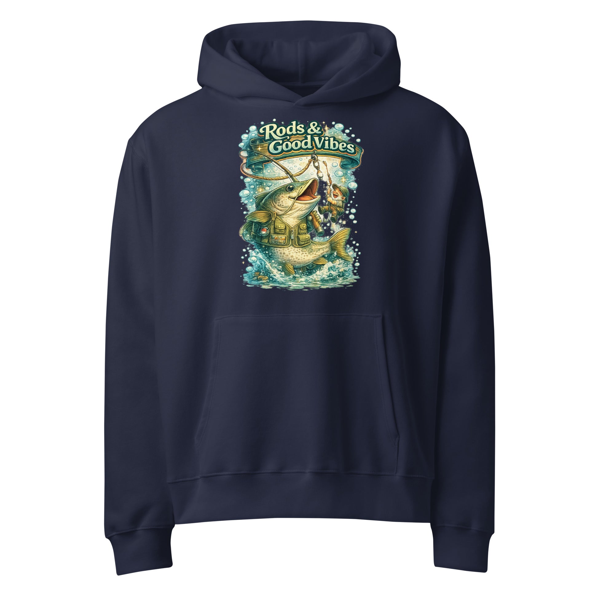 Rods & Good Vibes Heavyweight Oversized Hoodie | Premium Fishing Lovers Graphic Streetwear by printfluence.net