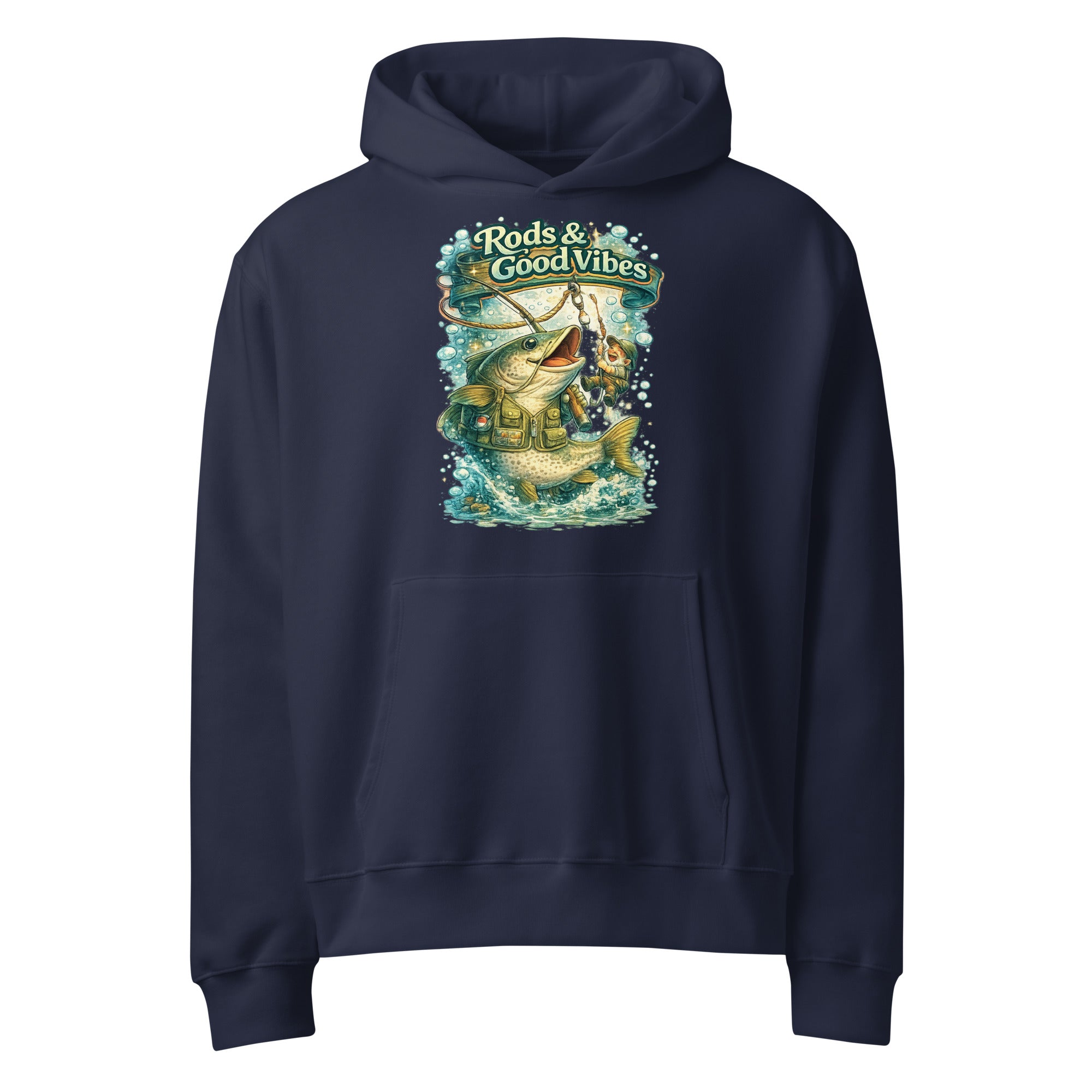 Rods & Good Vibes Heavyweight Oversized Hoodie | Premium Fishing Lovers Graphic Streetwear by printfluence.net