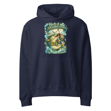 Rods & Good Vibes Heavyweight Oversized Hoodie | Premium Fishing Lovers Graphic Streetwear by printfluence.net