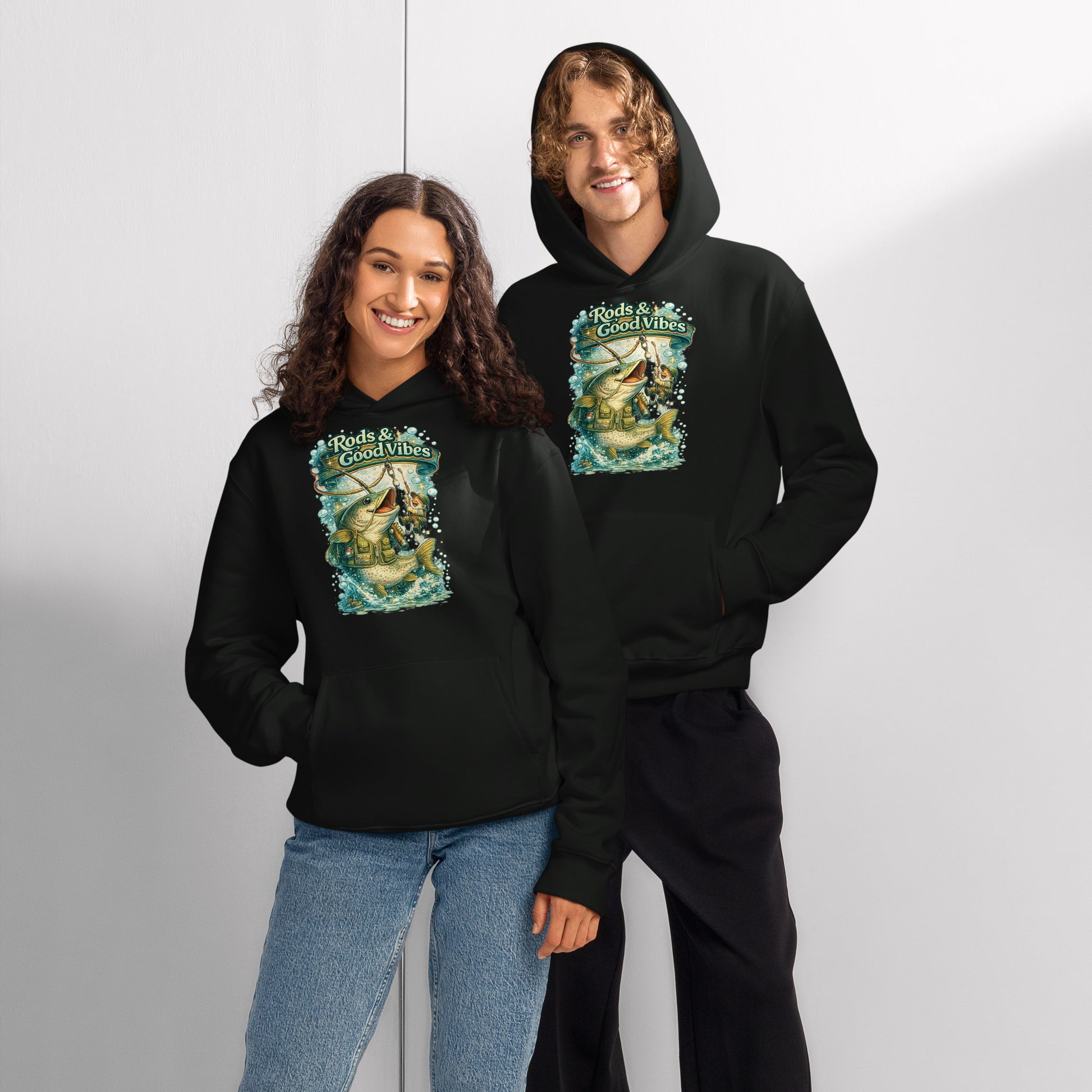 Rods & Good Vibes Heavyweight Oversized Hoodie | Premium Fishing Lovers Graphic Streetwear by printfluence.net