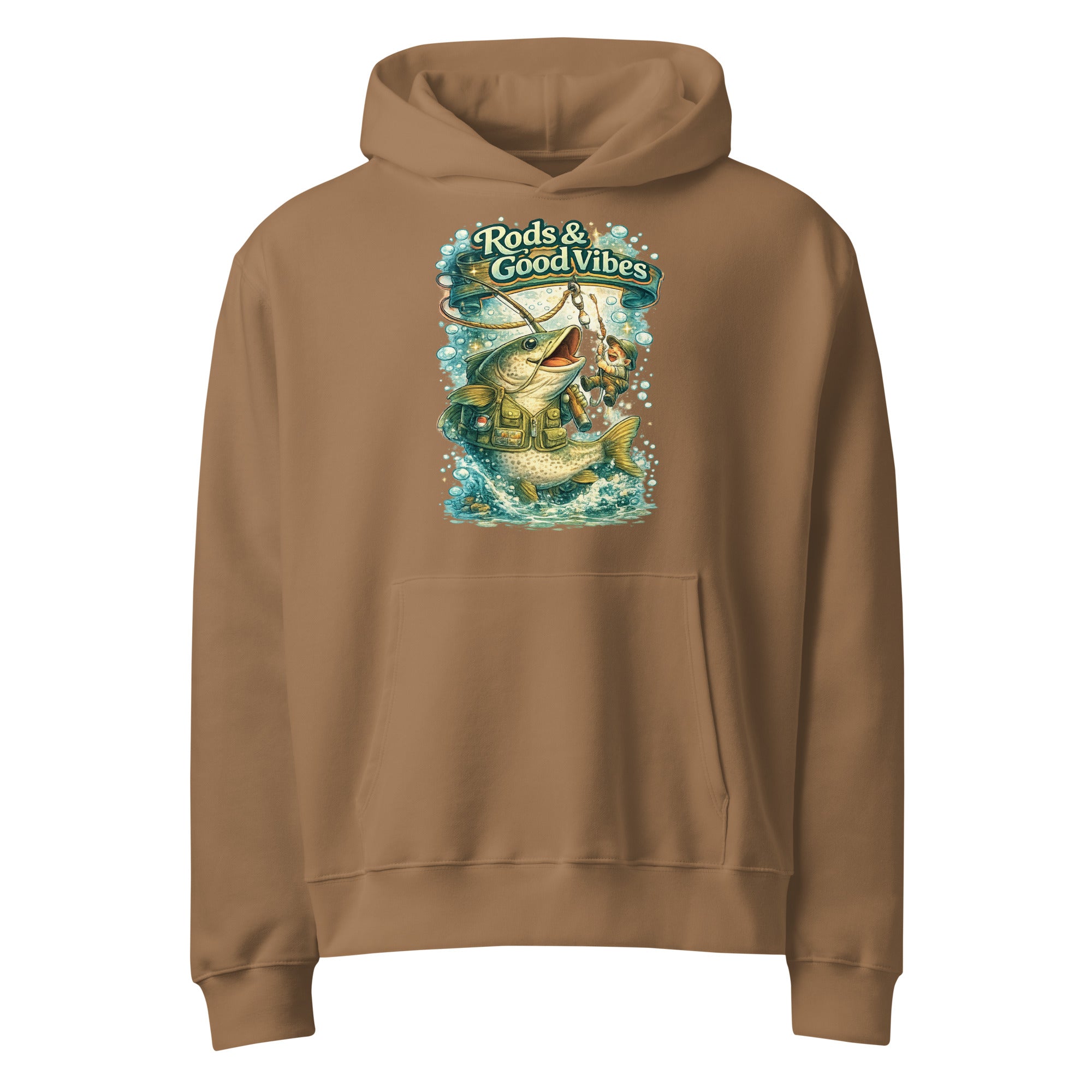 Rods & Good Vibes Heavyweight Oversized Hoodie | Premium Fishing Lovers Graphic Streetwear by printfluence.net