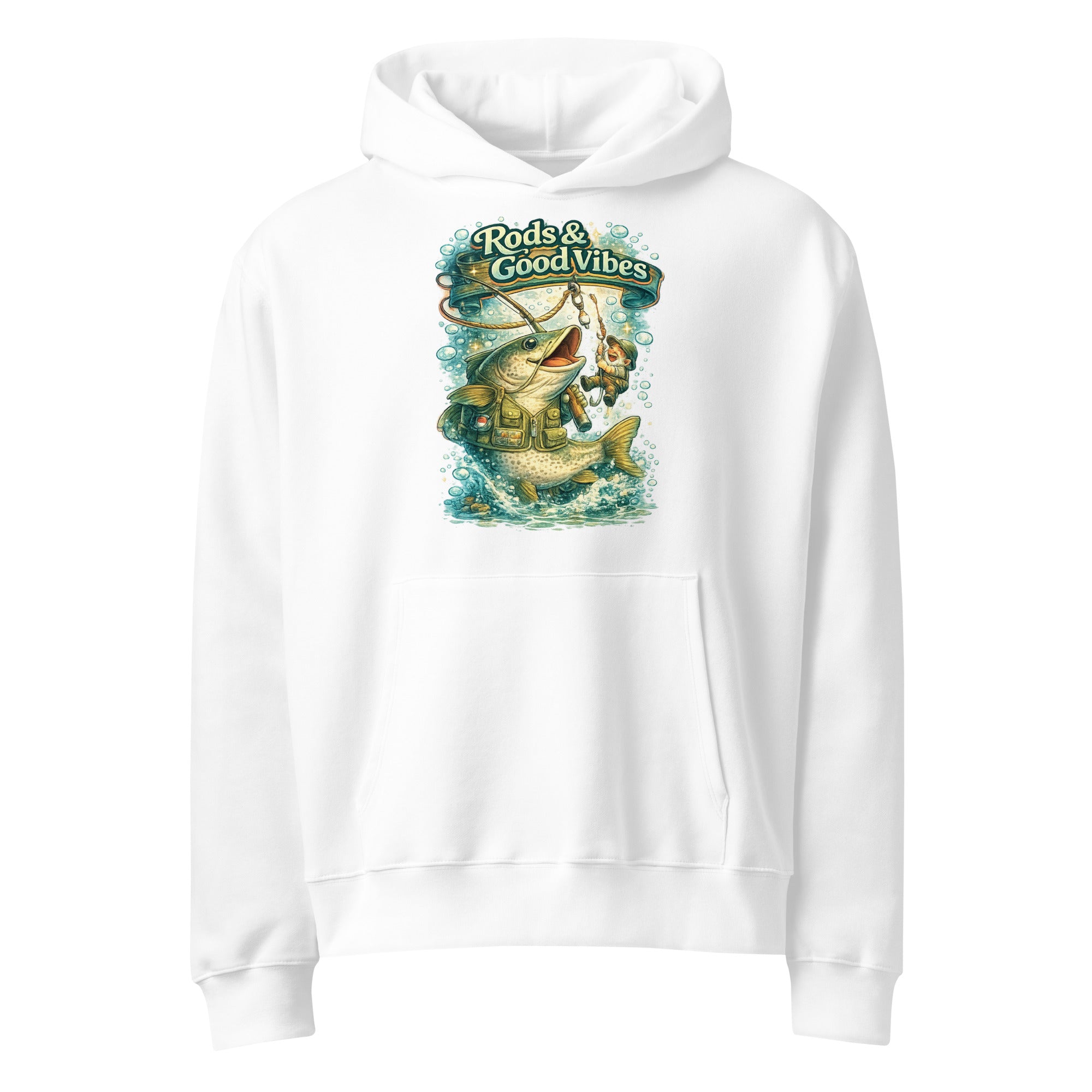 Rods & Good Vibes Heavyweight Oversized Hoodie | Premium Fishing Lovers Graphic Streetwear by printfluence.net