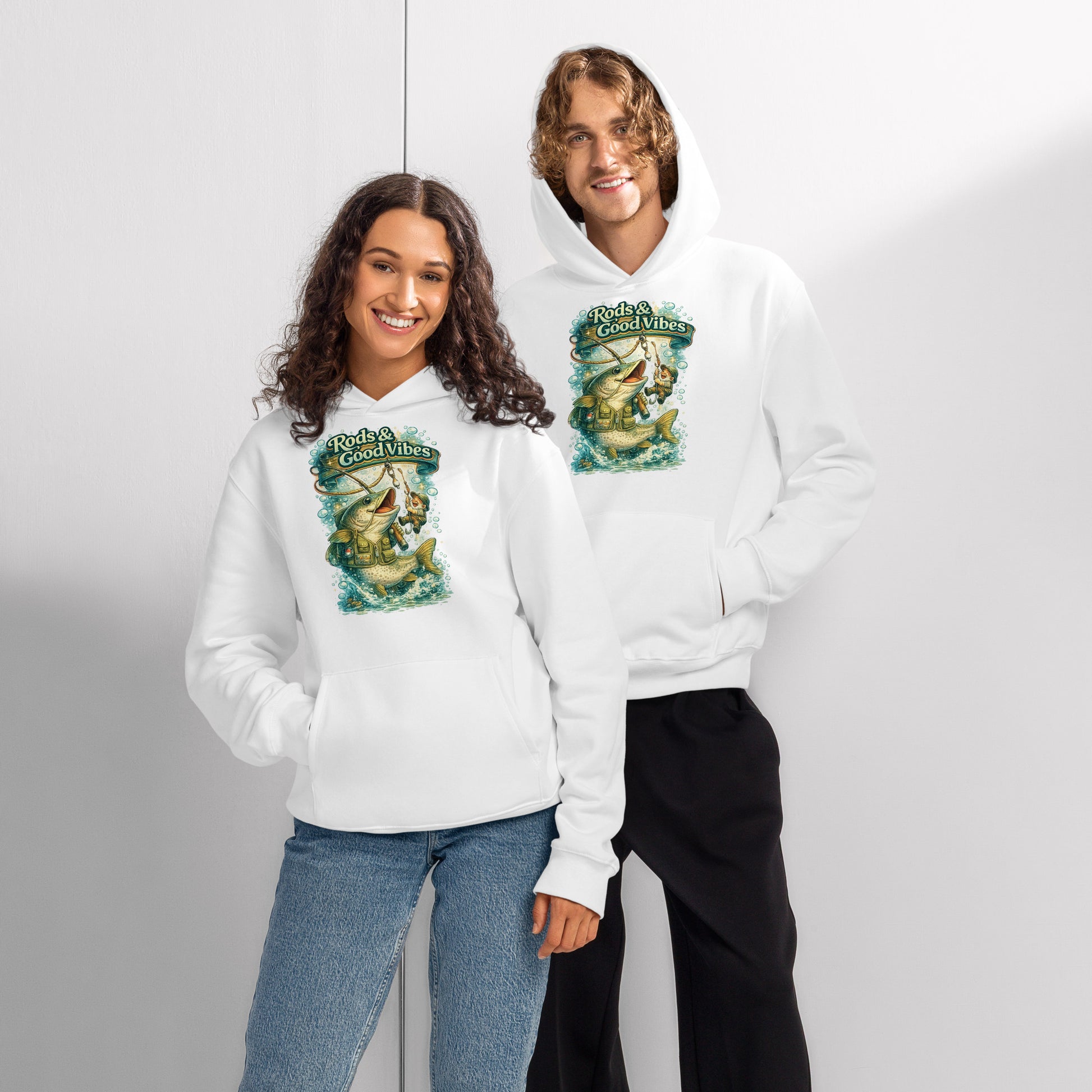 Rods & Good Vibes Heavyweight Oversized Hoodie | Premium Fishing Lovers Graphic Streetwear by printfluence.net