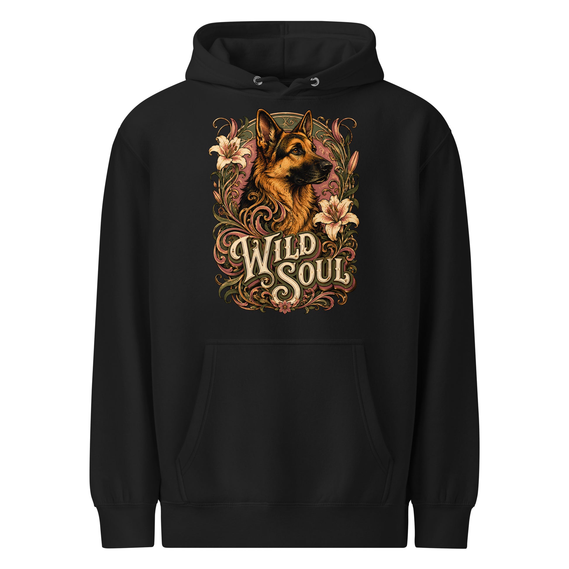 German Shepherd Lovers Mid-weight Hoodie Wild Soul – Vintage Floral Art Pullover by printfluence.net