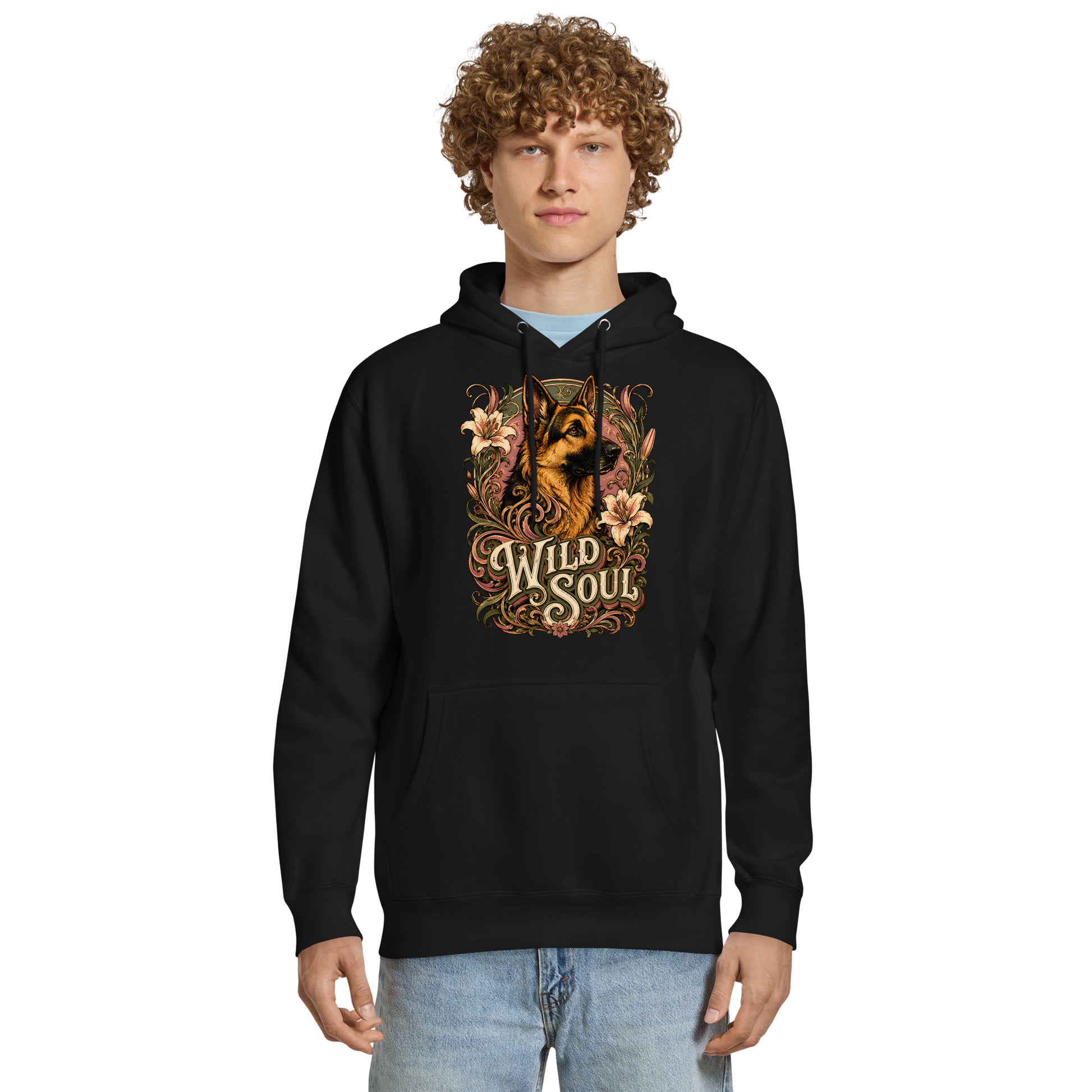 German Shepherd Lovers Mid-weight Hoodie Wild Soul – Vintage Floral Art Pullover by printfluence.net