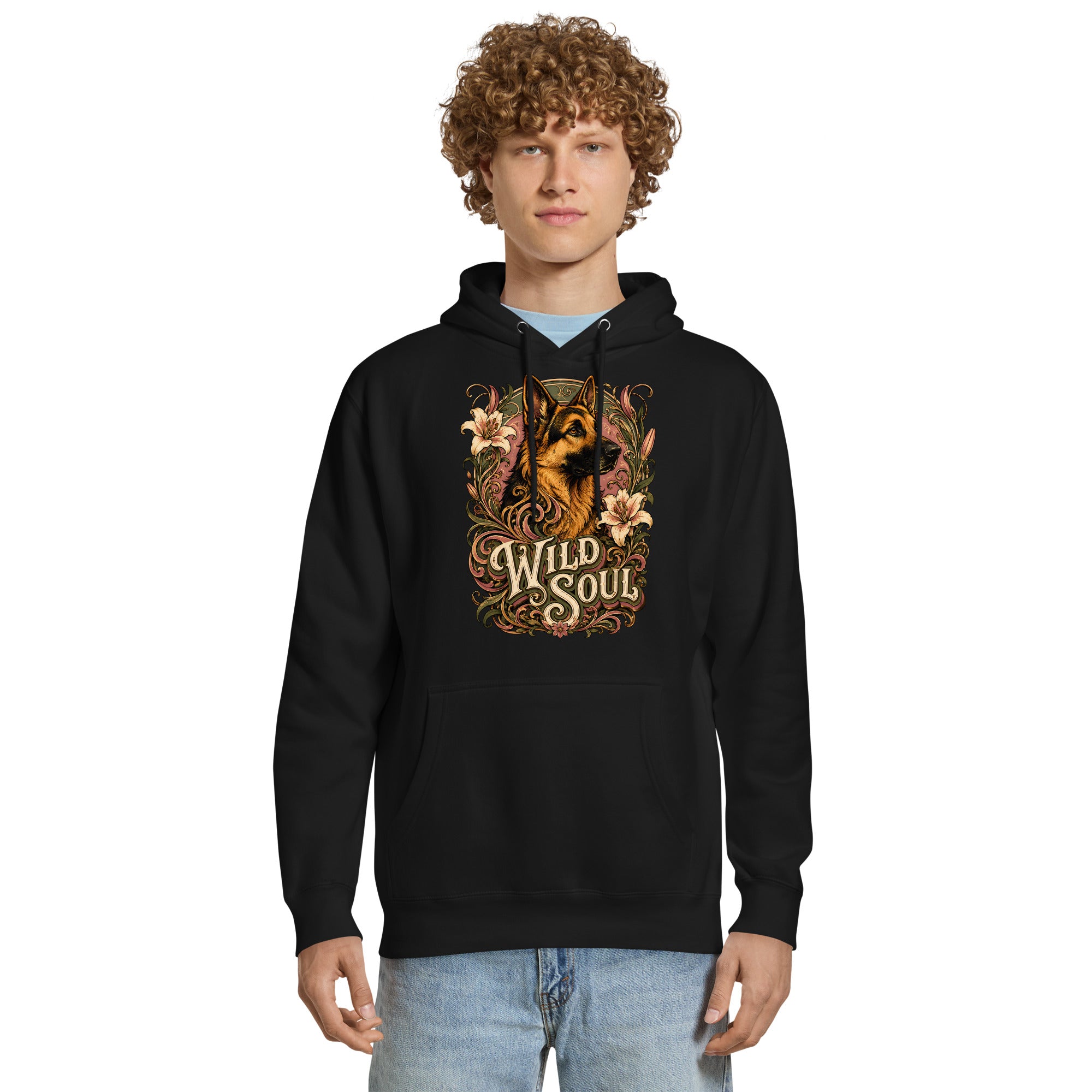 German Shepherd Lovers Mid-weight Hoodie Wild Soul – Vintage Floral Art Pullover by printfluence.net