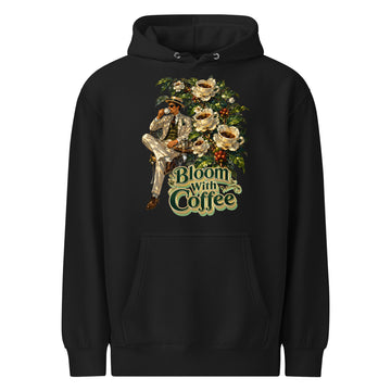 Coffee Lovers Unisex Premium Mid-Weight Hoodie Bloom with Coffee – Vintage Botanical & Gentleman Graphic Pullover by printfluence.net