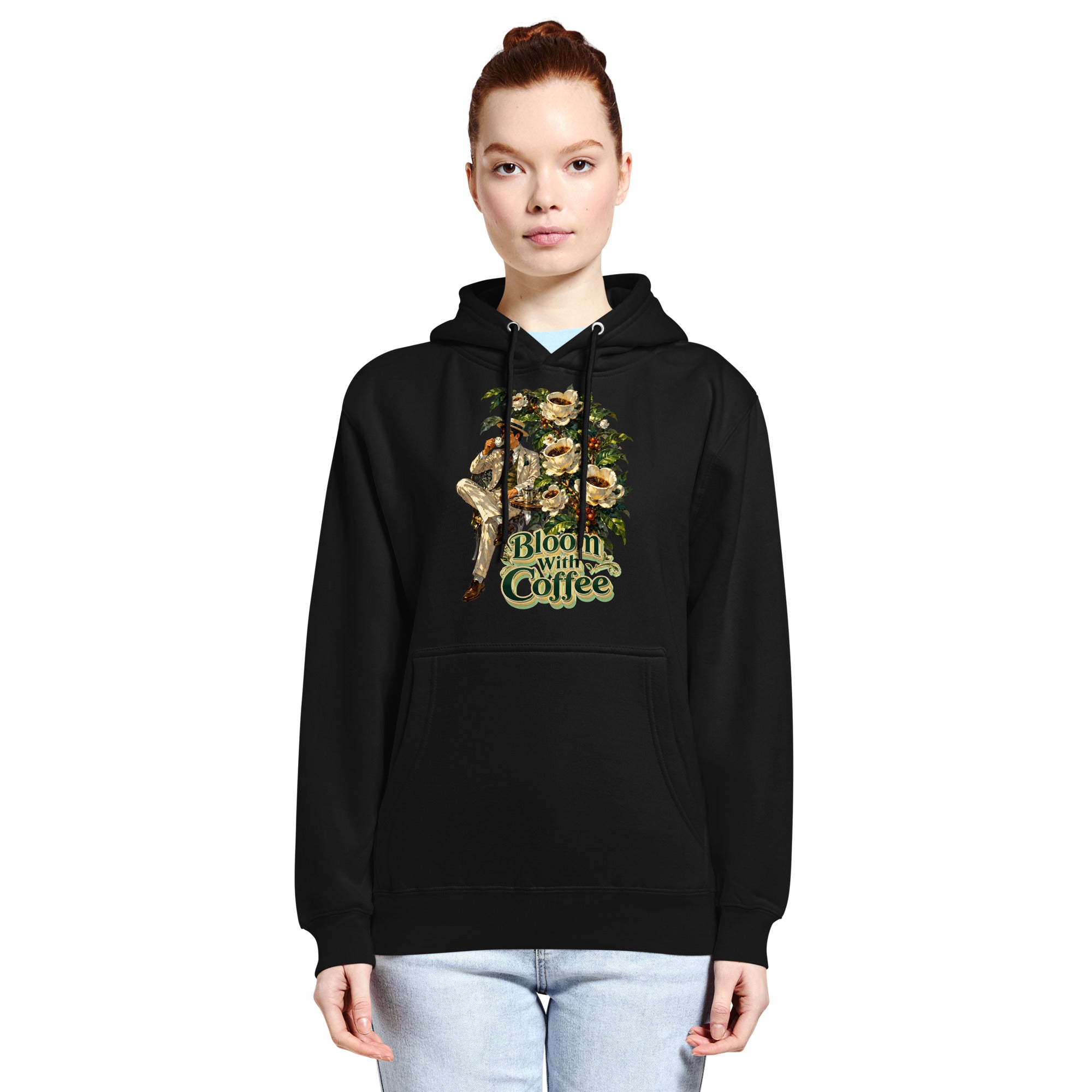 Coffee Lovers Unisex Premium Mid-Weight Hoodie Bloom with Coffee – Vintage Botanical & Gentleman Graphic Pullover by printfluence.net