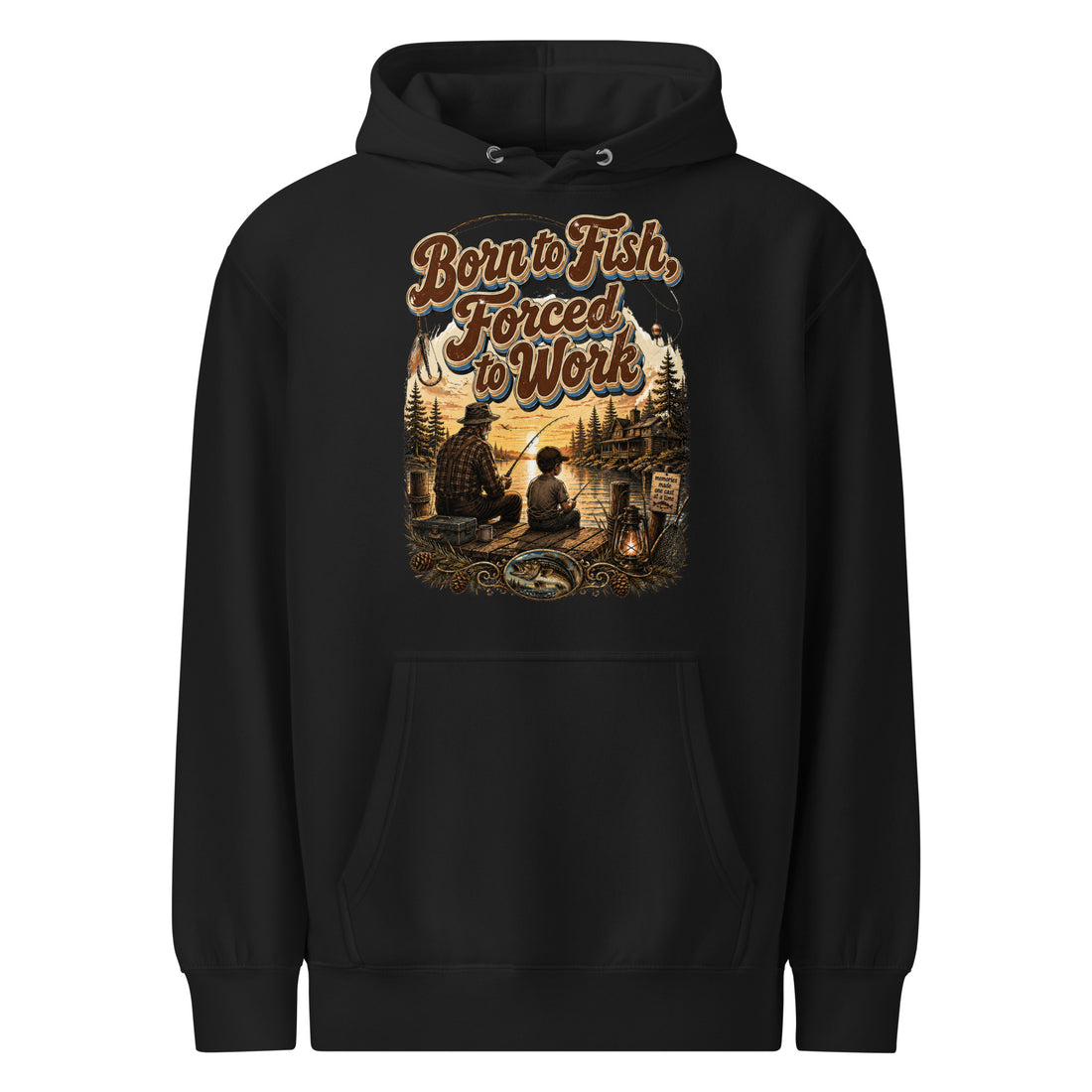Fishing Lovers | Unisex Premium Mid-Weight Hoodie — Born to Fish, Forced to Work by printfluence