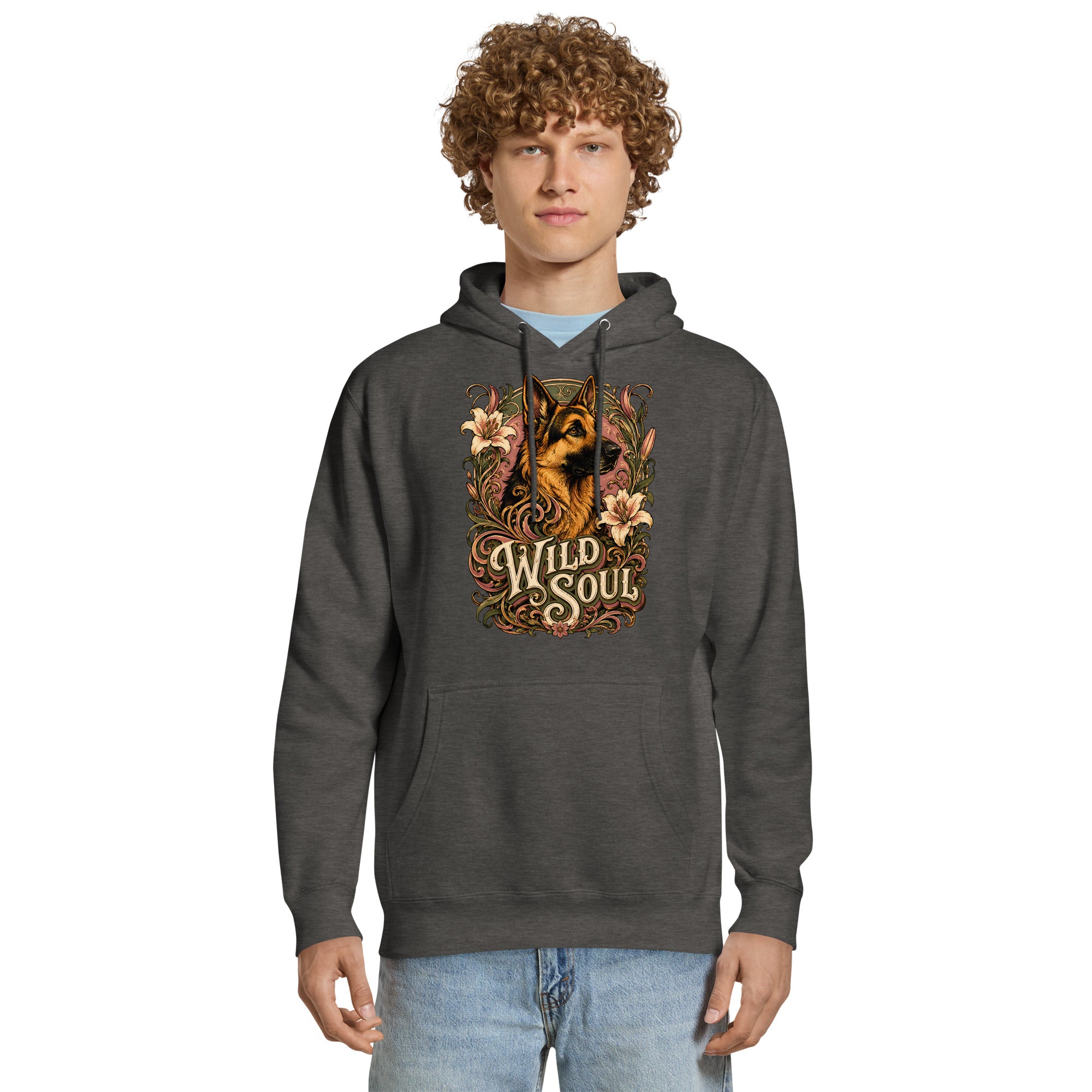 German Shepherd Lovers Mid-weight Hoodie Wild Soul – Vintage Floral Art Pullover by printfluence.net
