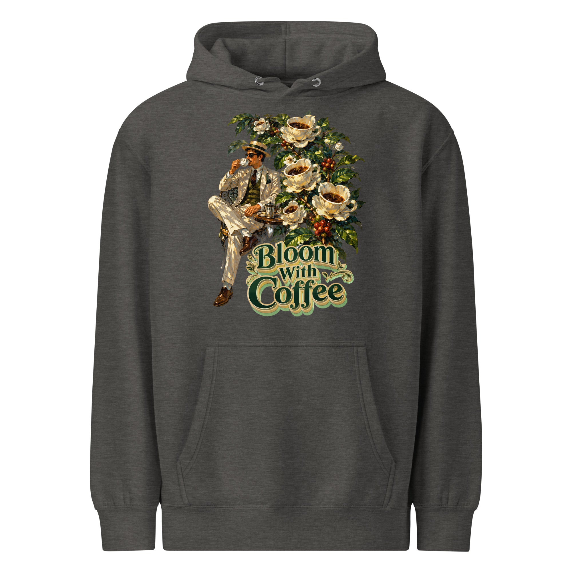 Coffee Lovers Unisex Premium Mid-Weight Hoodie Bloom with Coffee – Vintage Botanical & Gentleman Graphic Pullover by printfluence.net