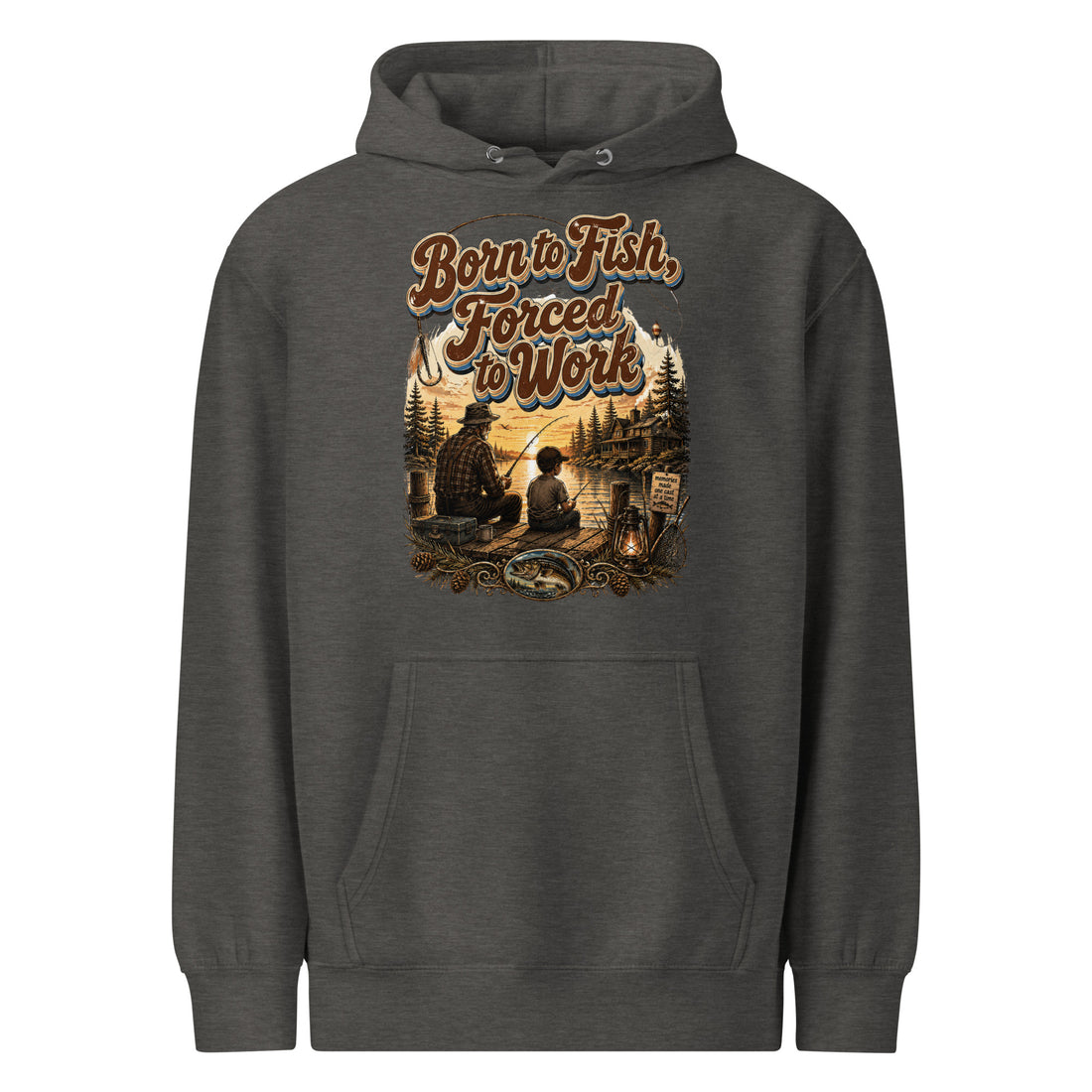 Fishing Lovers | Unisex Premium Mid-Weight Hoodie — Born to Fish, Forced to Work by printfluence