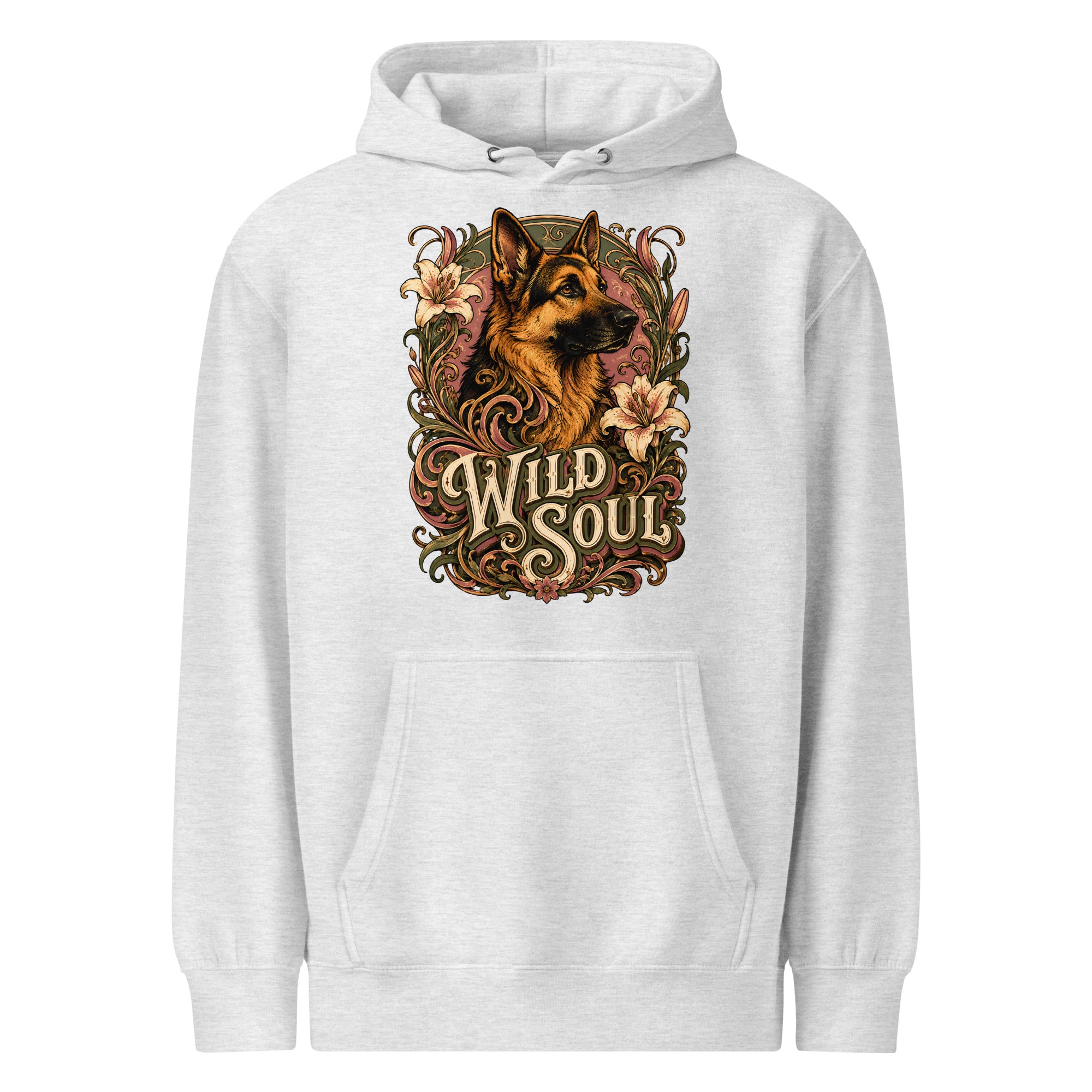 German Shepherd Lovers Mid-weight Hoodie Wild Soul – Vintage Floral Art Pullover by printfluence.net