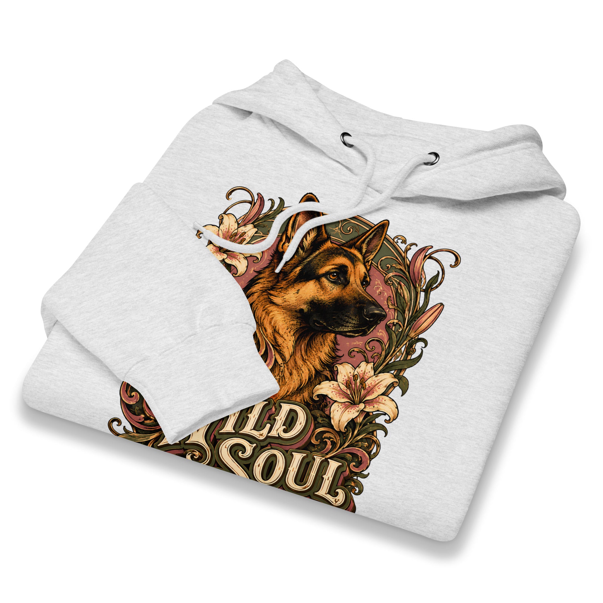 German Shepherd Lovers Mid-weight Hoodie Wild Soul – Vintage Floral Art Pullover by printfluence.net