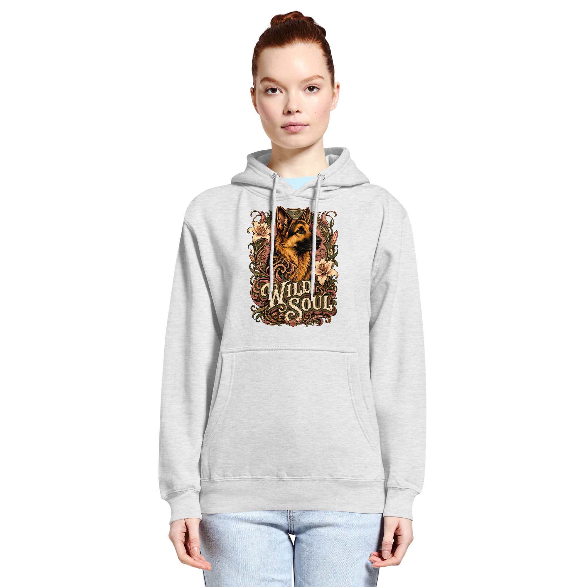 German Shepherd Lovers Mid-weight Hoodie Wild Soul – Vintage Floral Art Pullover by printfluence.net