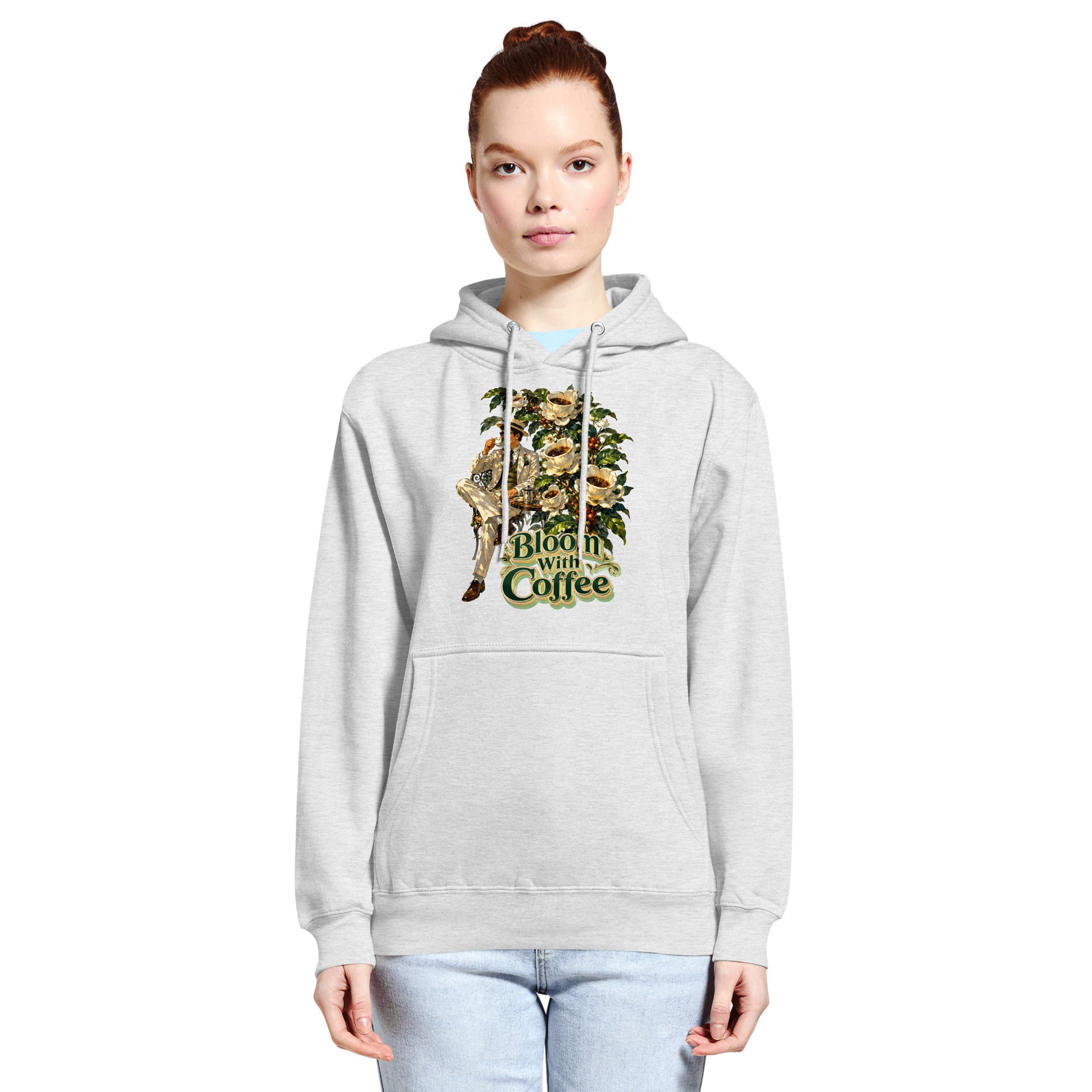Coffee Lovers Unisex Premium Mid-Weight Hoodie Bloom with Coffee – Vintage Botanical & Gentleman Graphic Pullover by printfluence.net