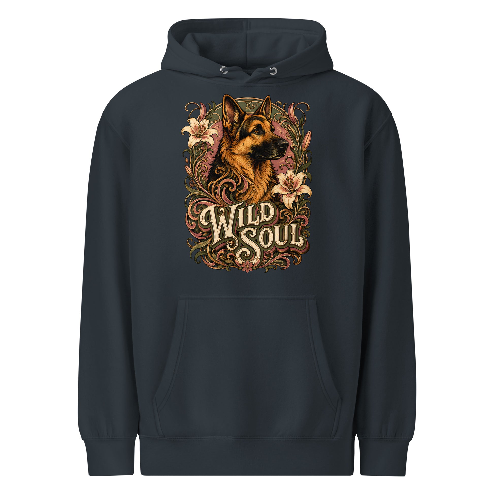 German Shepherd Lovers Mid-weight Hoodie Wild Soul – Vintage Floral Art Pullover by printfluence.net