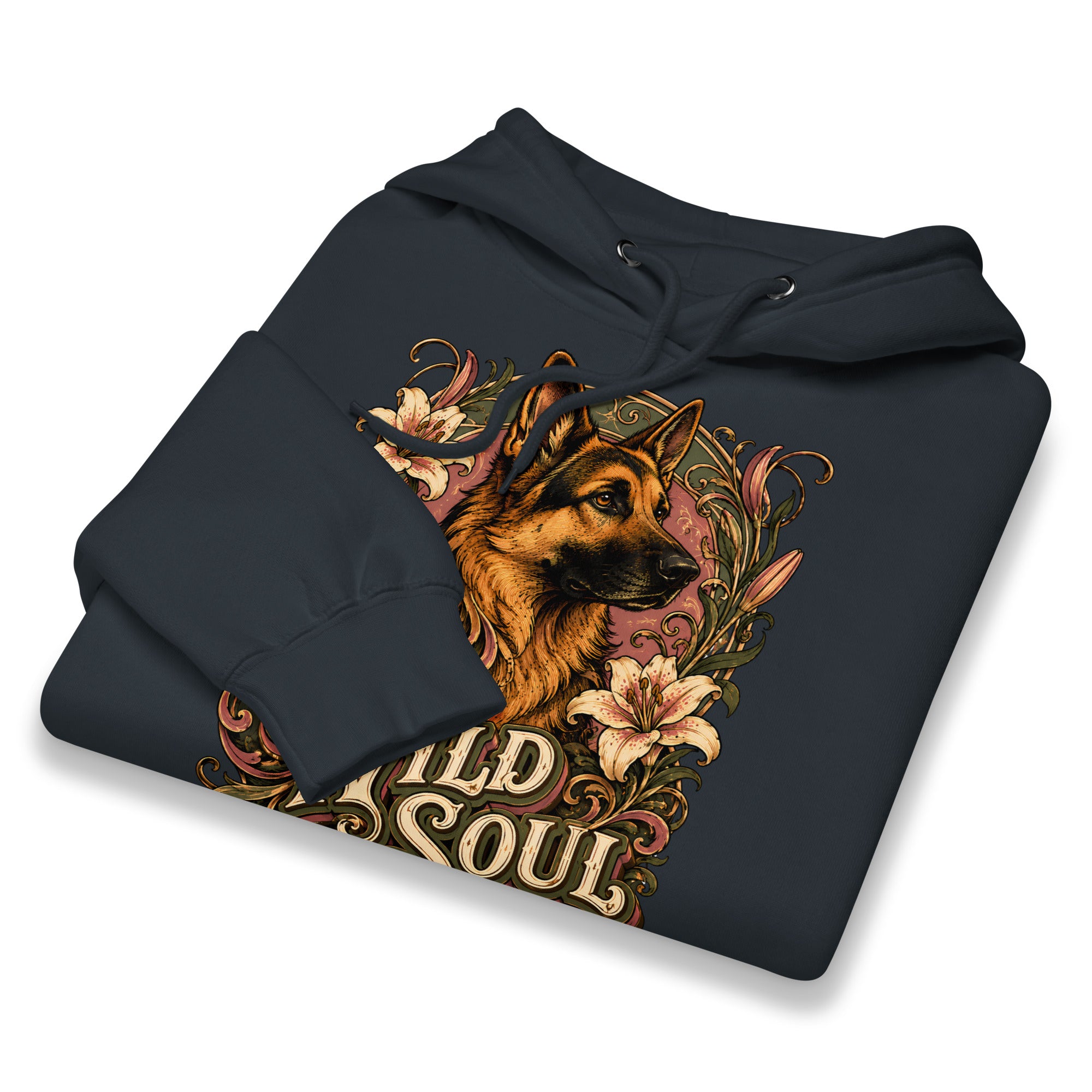 German Shepherd Lovers Mid-weight Hoodie Wild Soul – Vintage Floral Art Pullover by printfluence.net