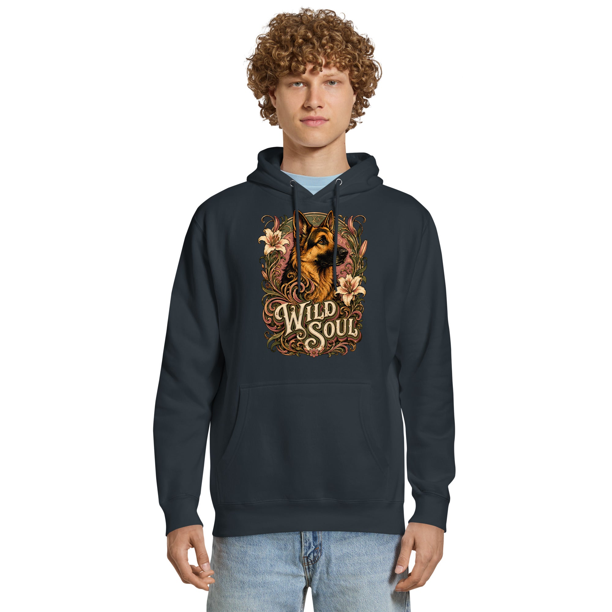 German Shepherd Lovers Mid-weight Hoodie Wild Soul – Vintage Floral Art Pullover by printfluence.net