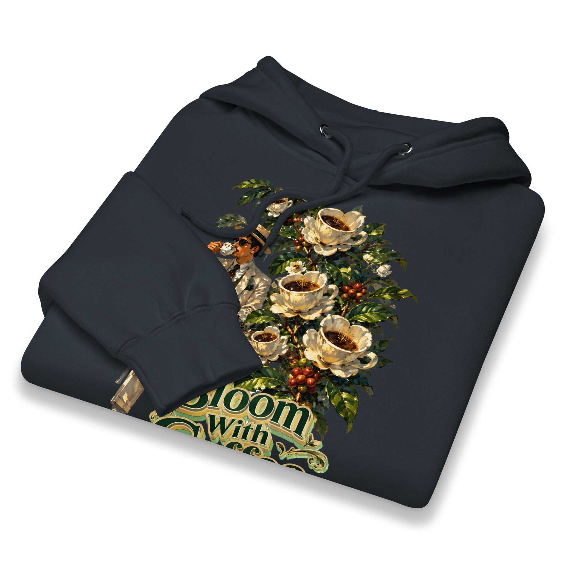 Coffee Lovers Unisex Premium Mid-Weight Hoodie Bloom with Coffee – Vintage Botanical & Gentleman Graphic Pullover by printfluence.net